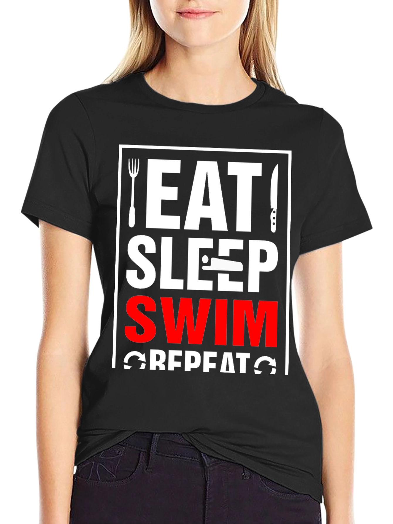 Camiseta Negra Eat Sleep Swim Repeat