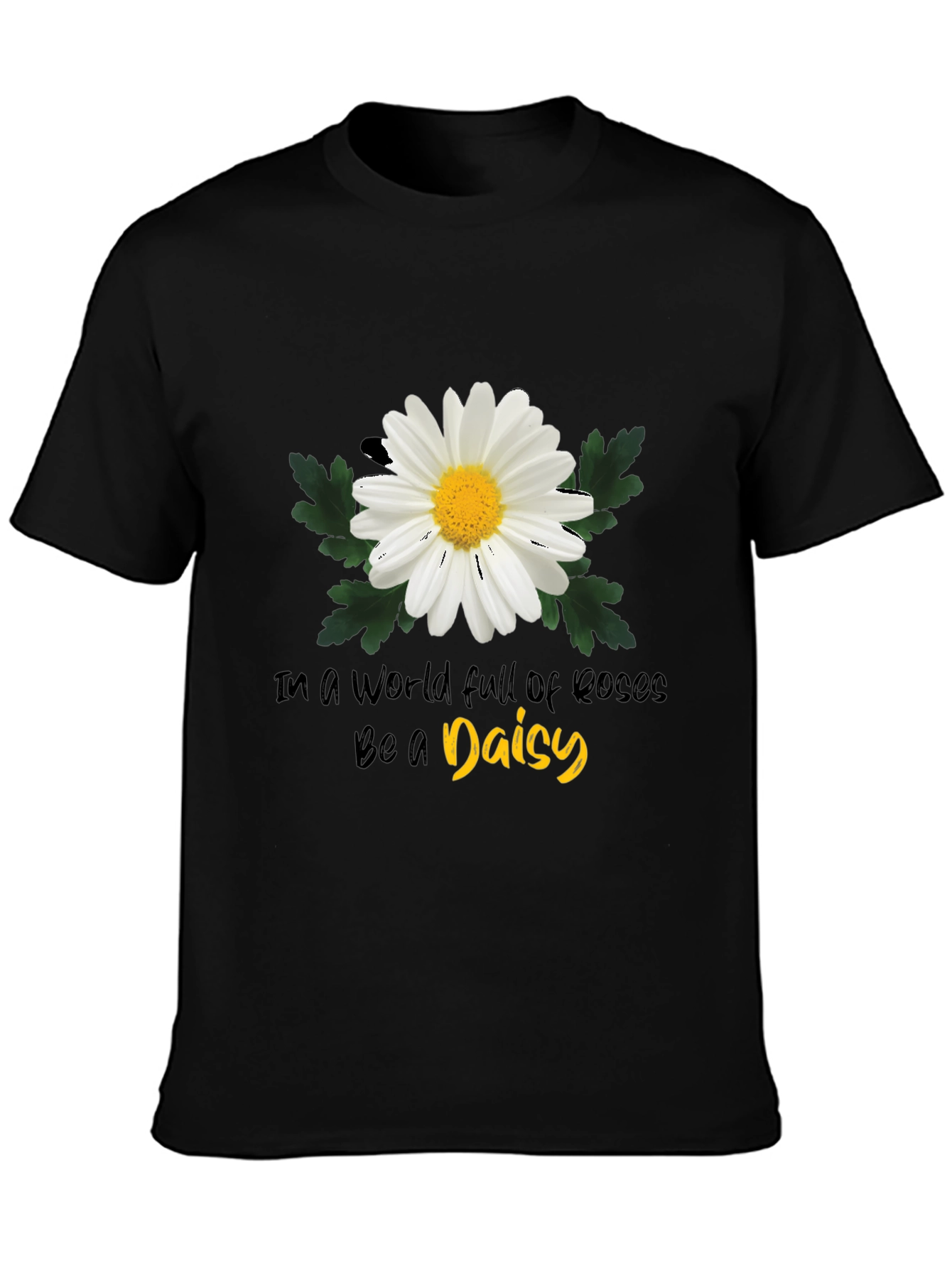 Camiseta Negra con Diseño de Margarita Inspiracional
