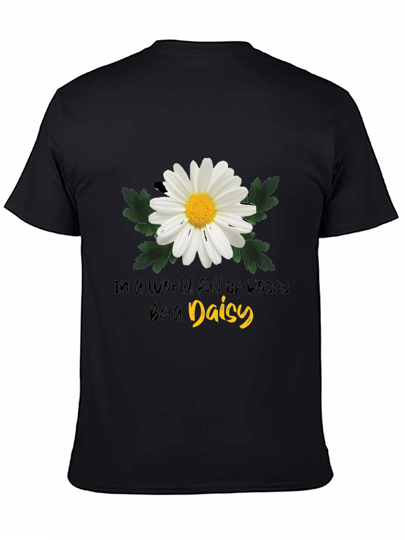 Camiseta Negra con Diseño de Margarita Inspiracional