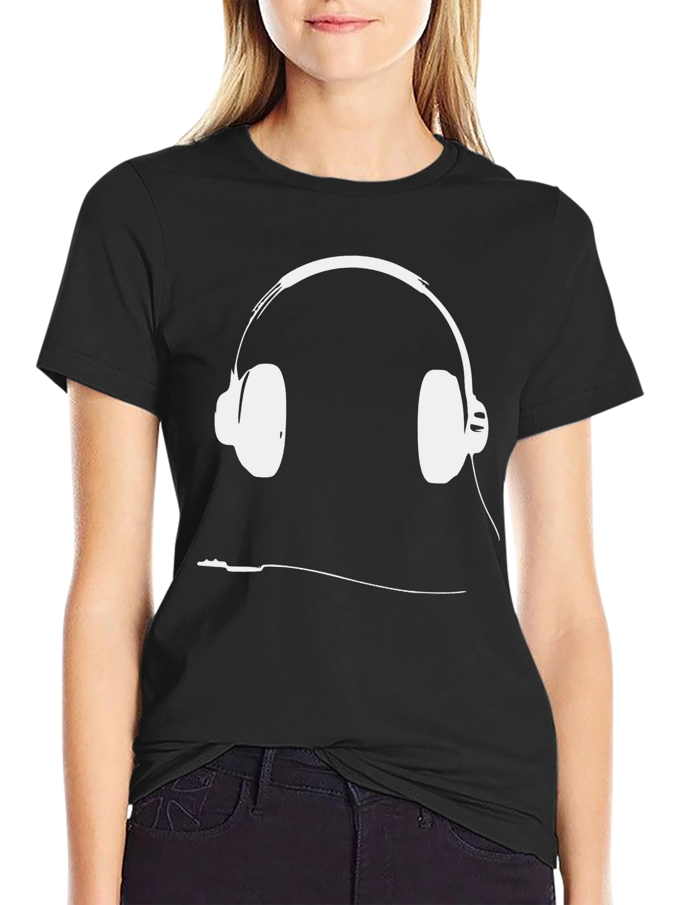 Camiseta Negra con Diseño de Audífonos