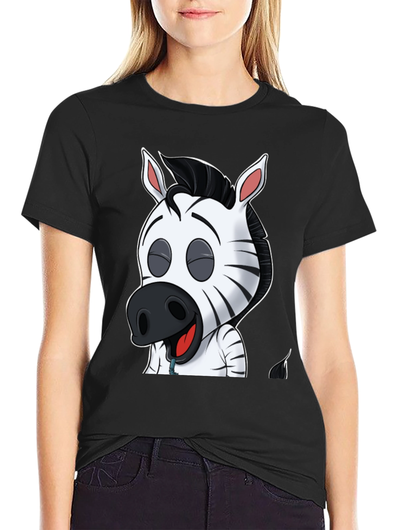 Camiseta Negra con Diseño de Cebra Animada para Hombre