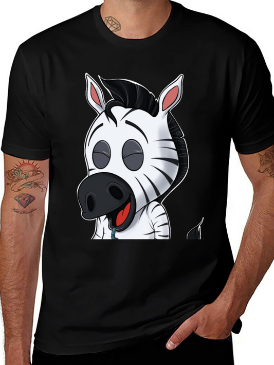 Camiseta Negra con Diseño de Cebra Animada para Hombre