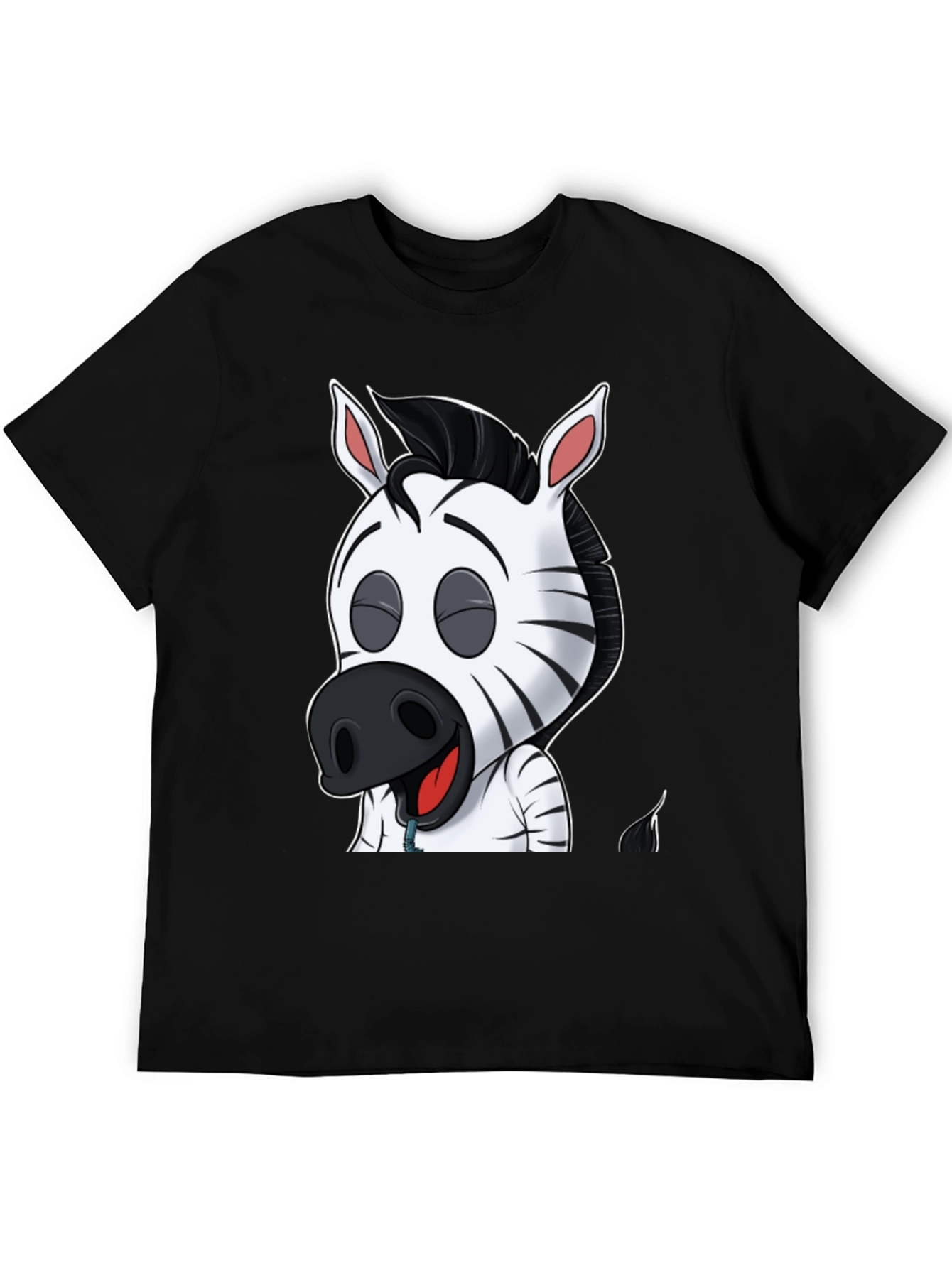 Camiseta Negra con Diseño de Cebra Animada para Hombre