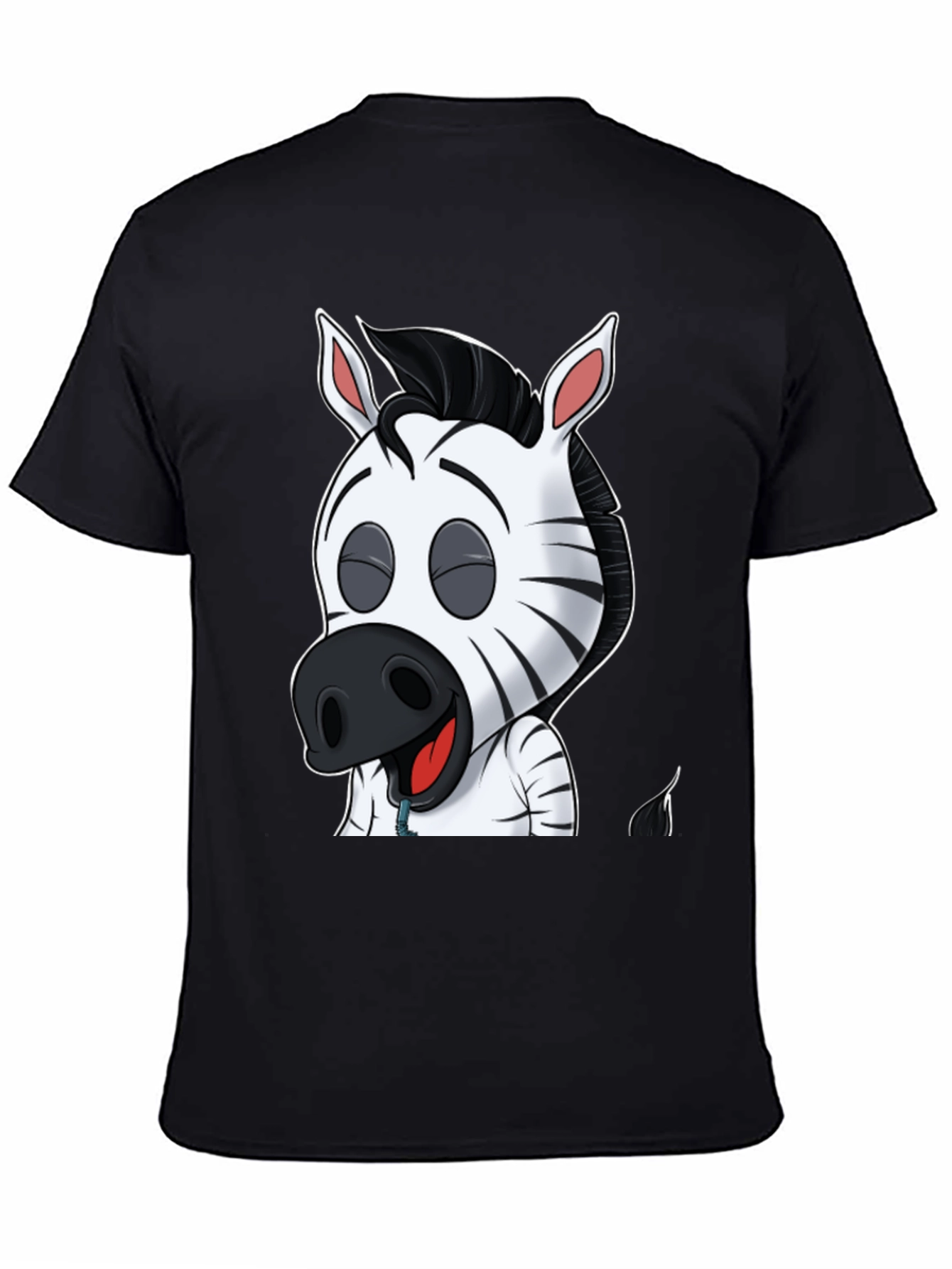 Camiseta Negra con Diseño de Cebra Animada para Hombre