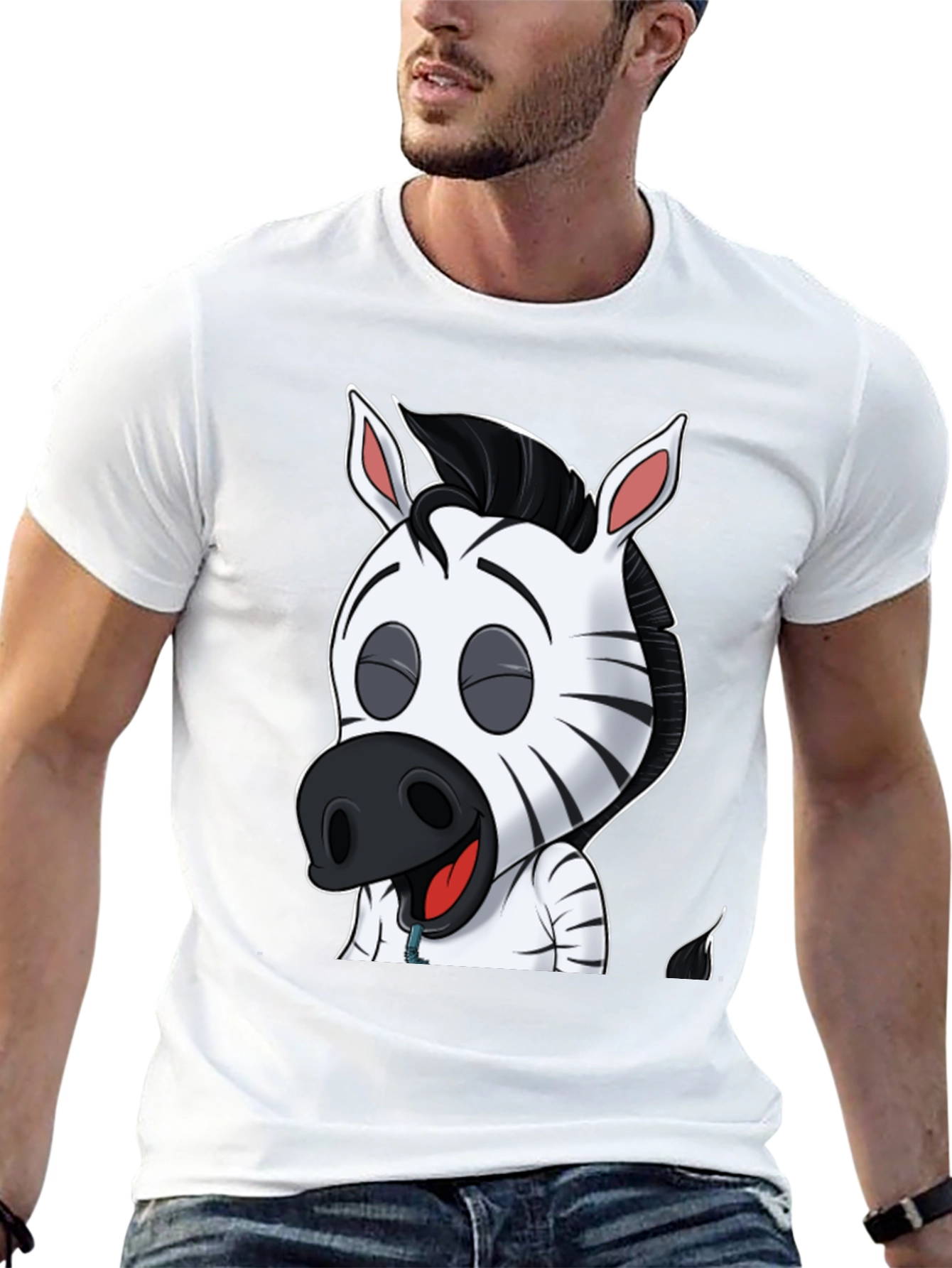 Camiseta Negra con Diseño de Cebra Animada para Hombre