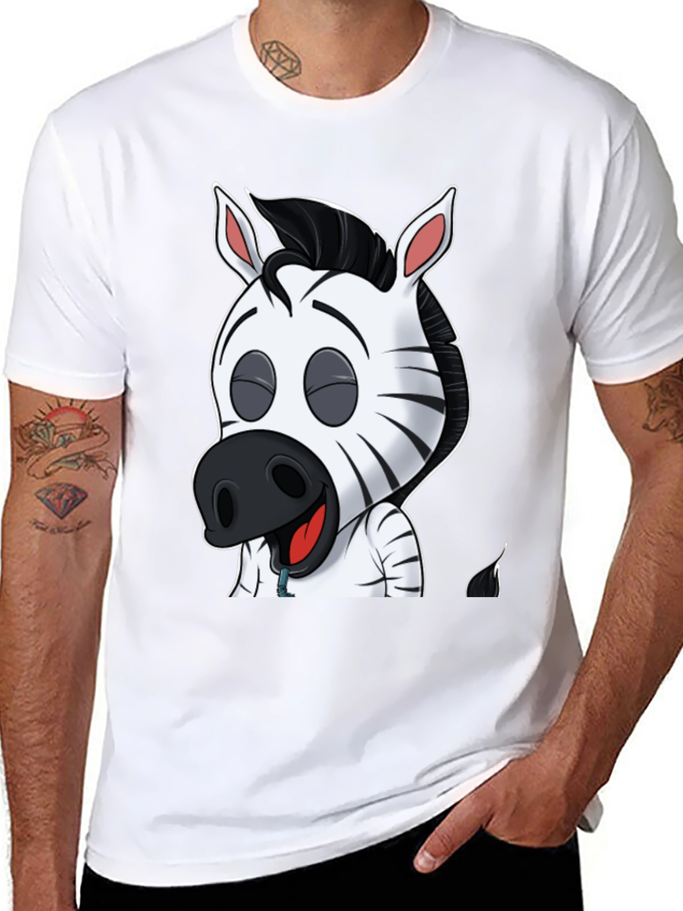 Camiseta Negra con Diseño de Cebra Animada para Hombre