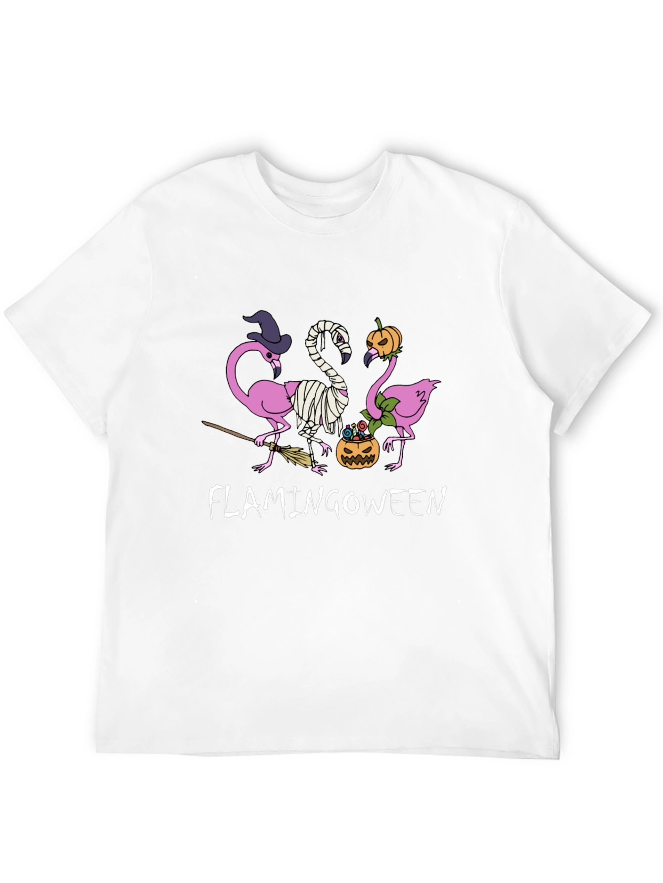 Camiseta Negra Flamingoween Halloween Divertida