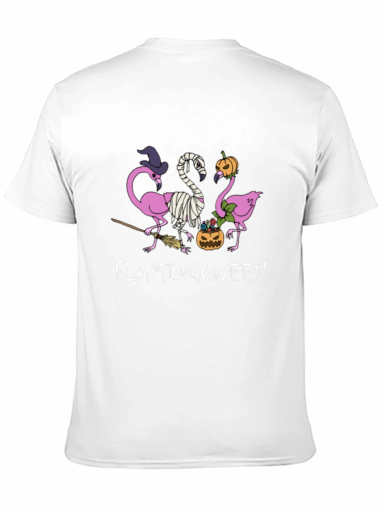 Camiseta Negra Flamingoween Halloween Divertida