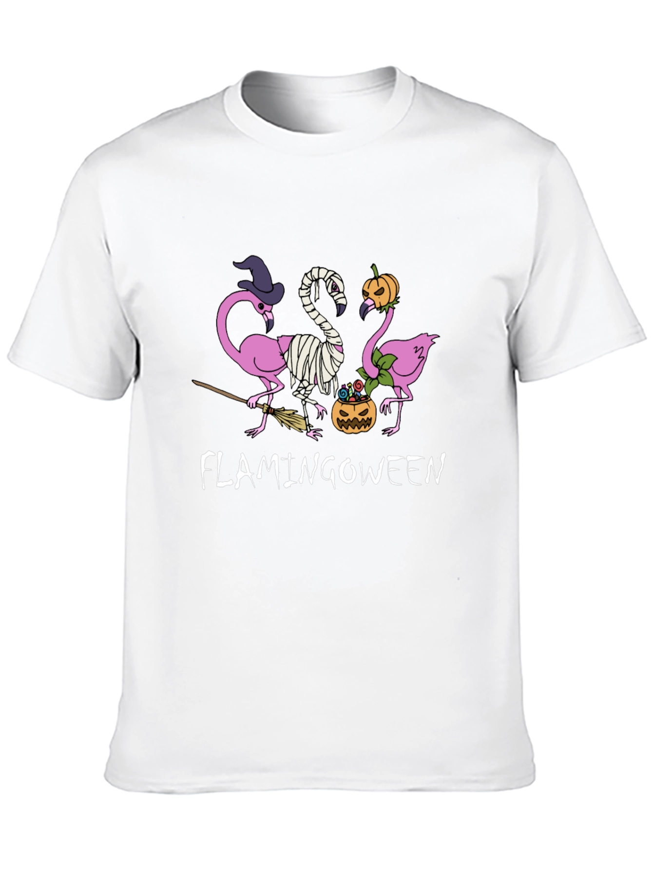 Camiseta Negra Flamingoween Halloween Divertida