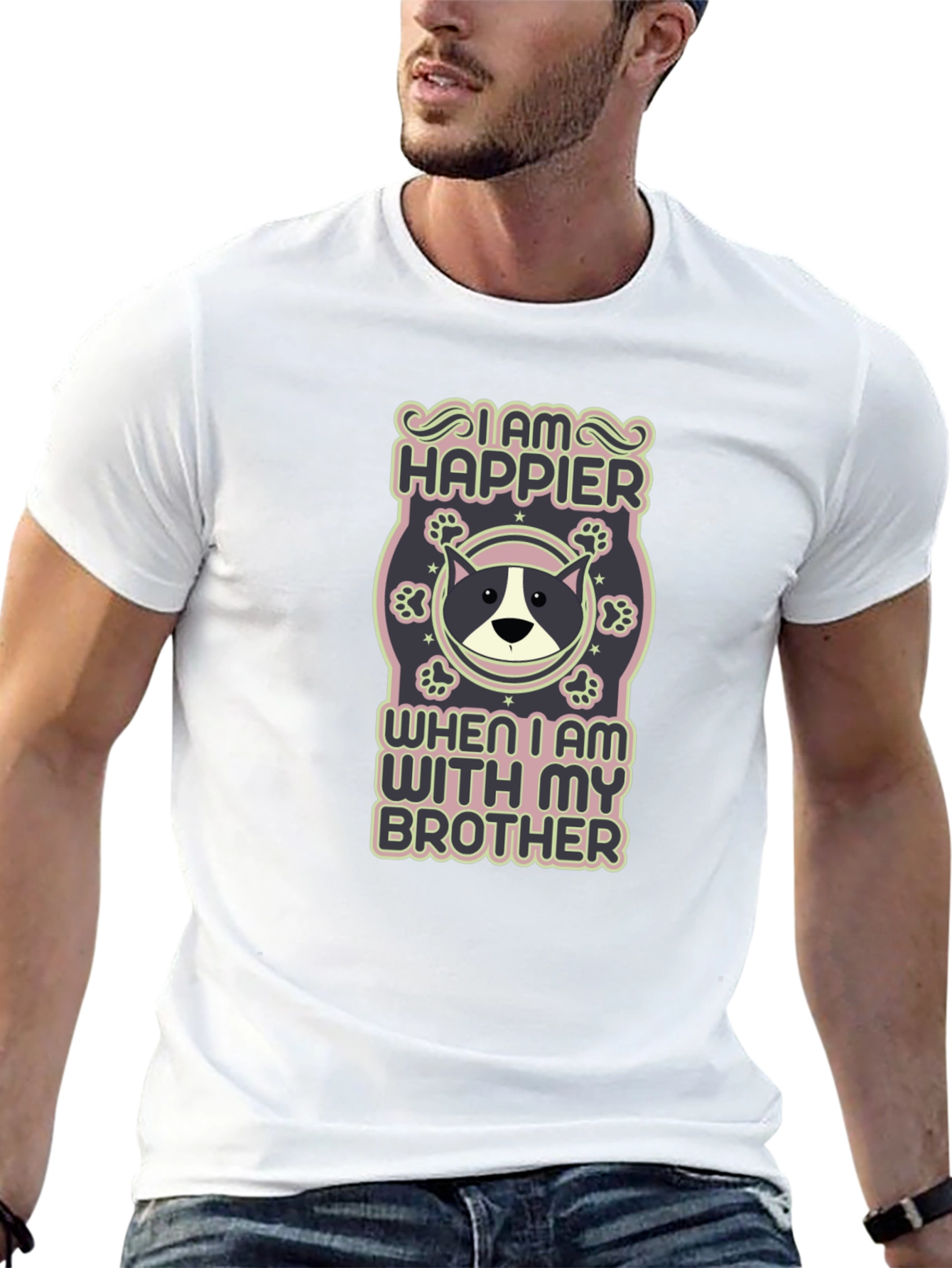 Camiseta Negra: Soy Más Feliz Con Mi Hermano Canino