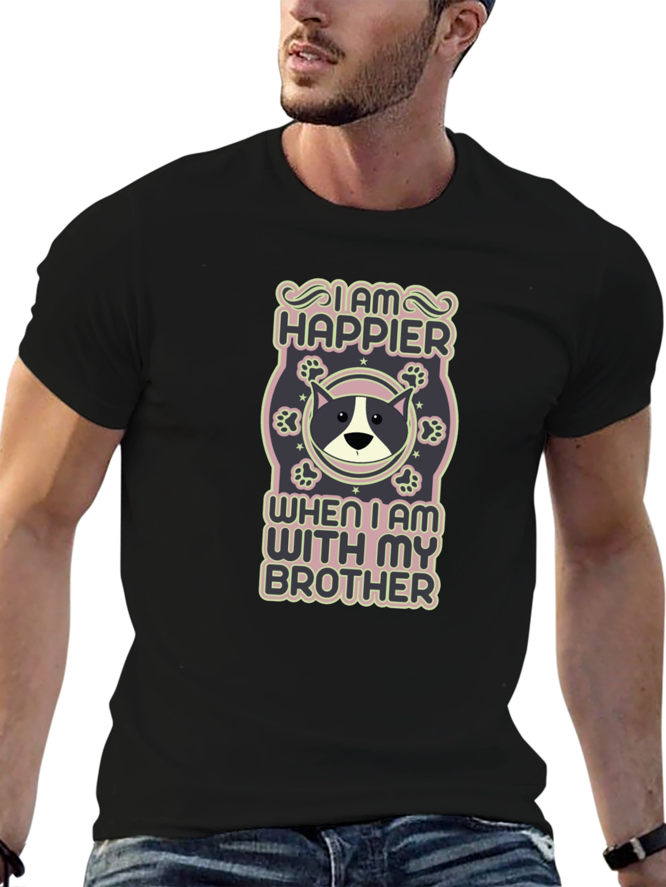 Camiseta Negra: Soy Más Feliz Con Mi Hermano Canino