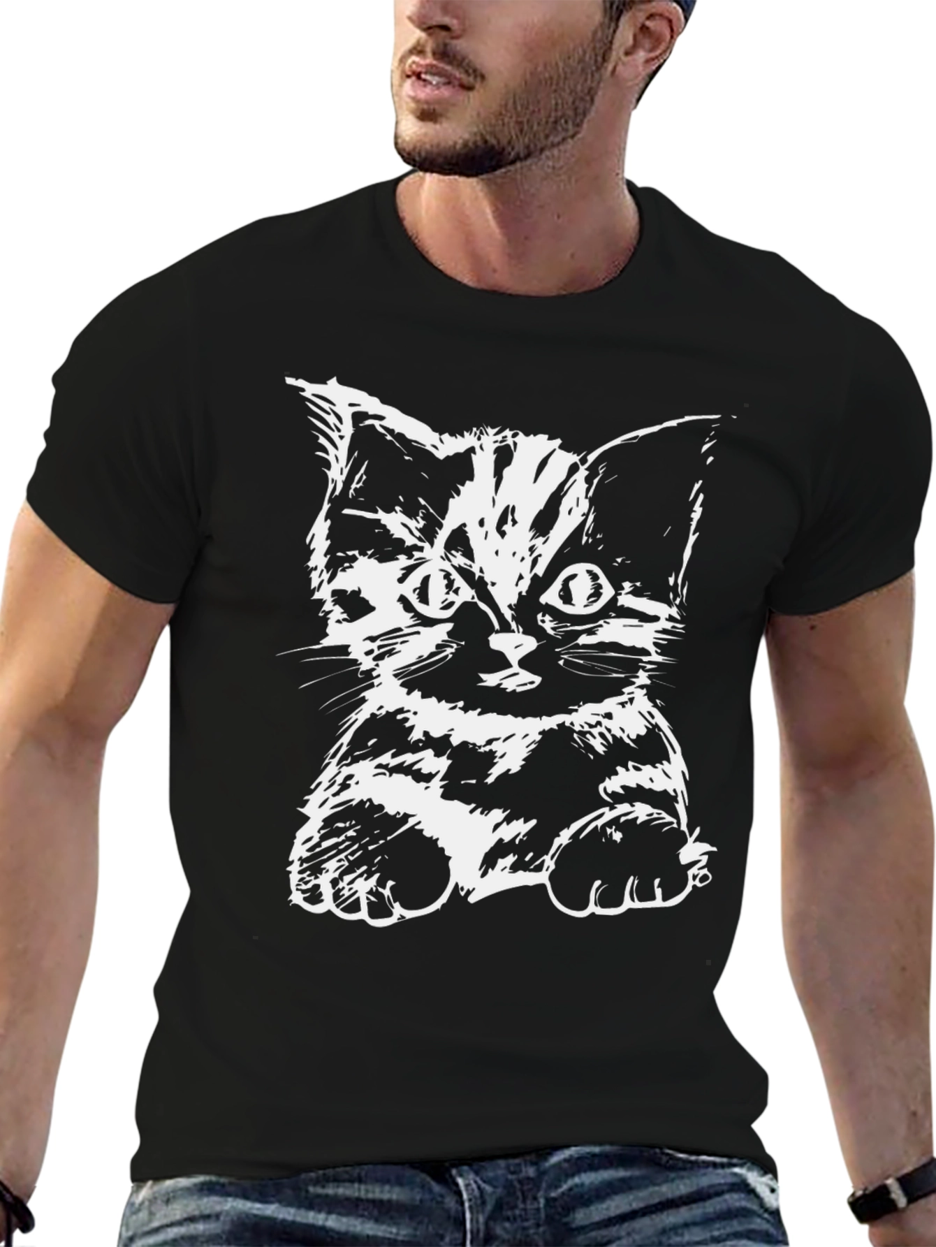 Camiseta Negra con Diseño de Gato