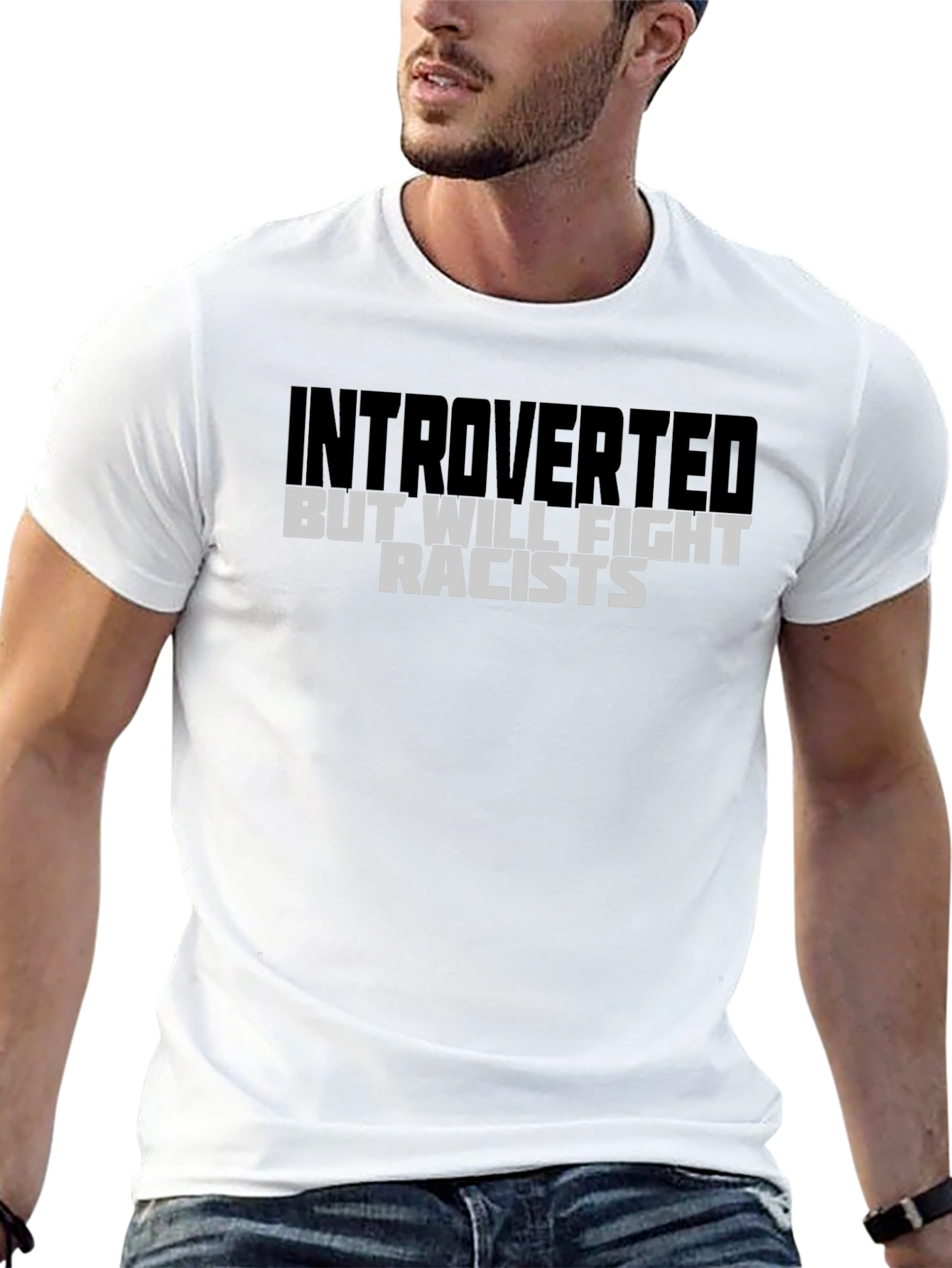 Camiseta Negra: Introvertido Pero Lucharé Contra Racistas