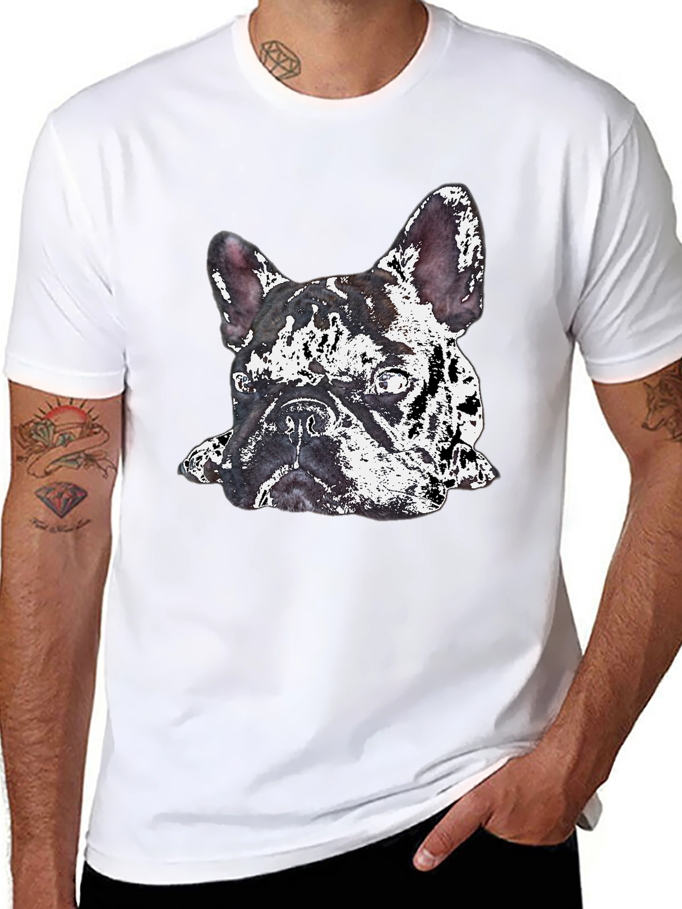 Camiseta Negra con Diseño de Bulldog Francés Abstracto