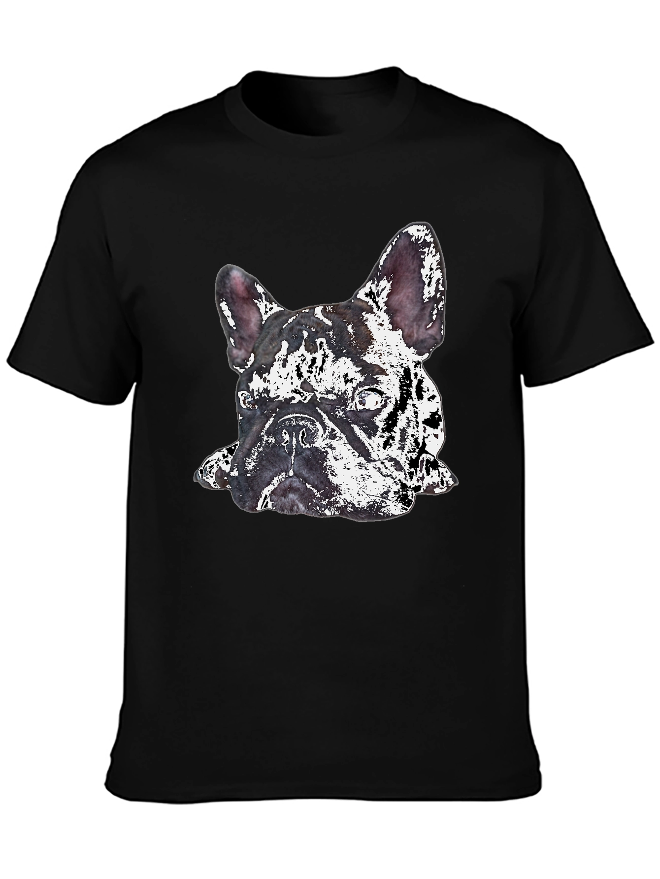 Camiseta Negra con Diseño de Bulldog Francés Abstracto