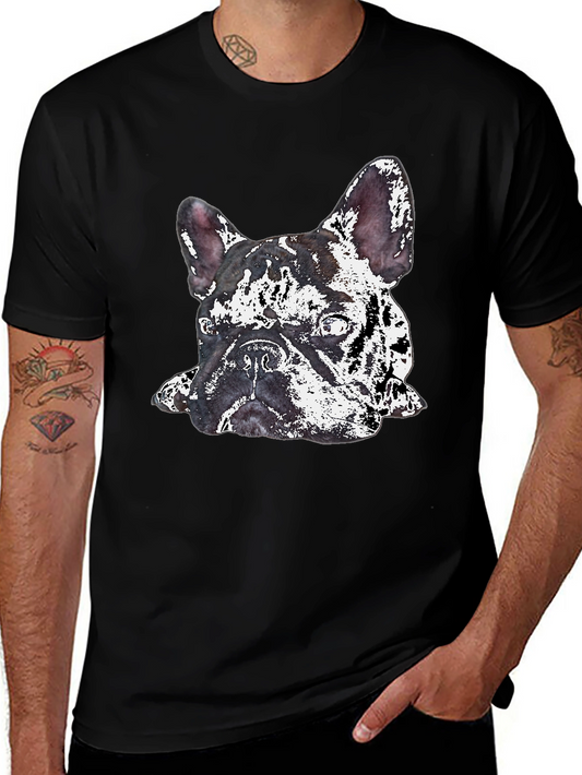 Camiseta Negra con Diseño de Bulldog Francés Abstracto