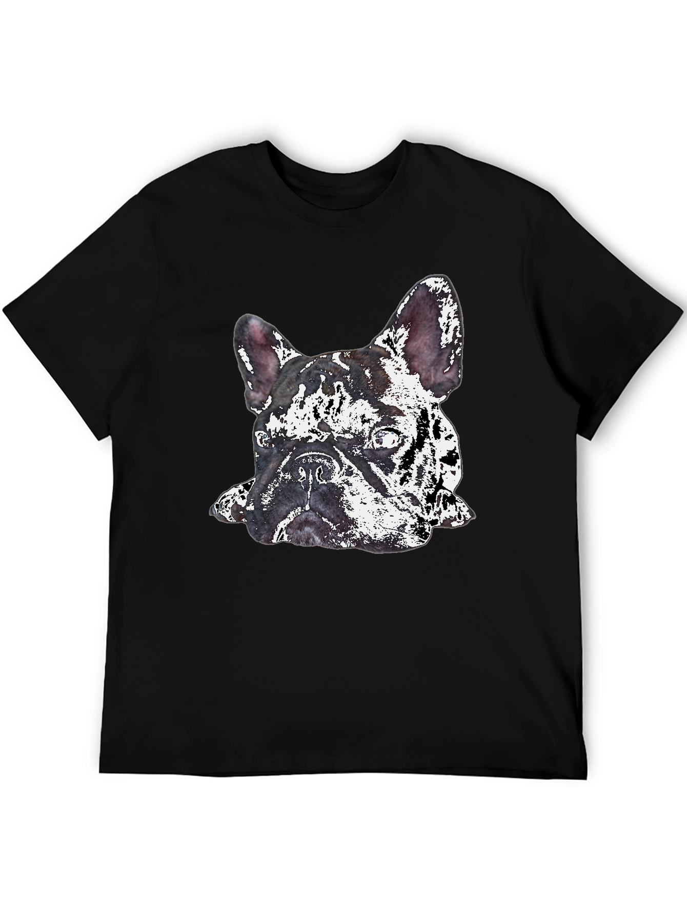 Camiseta Negra con Diseño de Bulldog Francés Abstracto