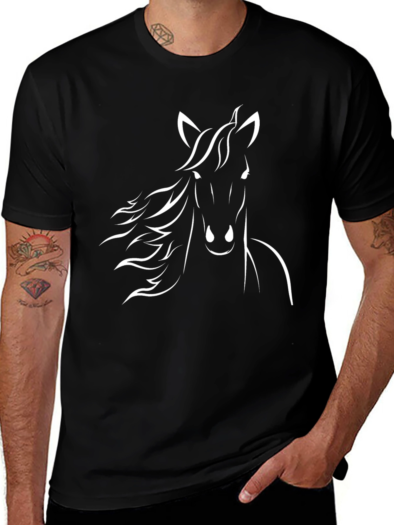Camiseta Negra Hombre - Diseño Caballo Blanco