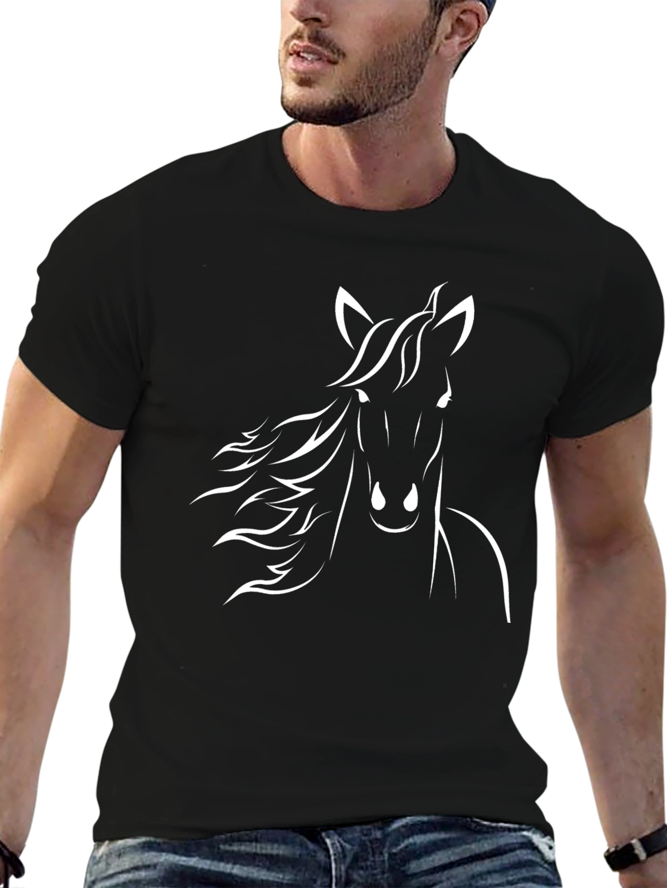 Camiseta Negra Hombre - Diseño Caballo Blanco