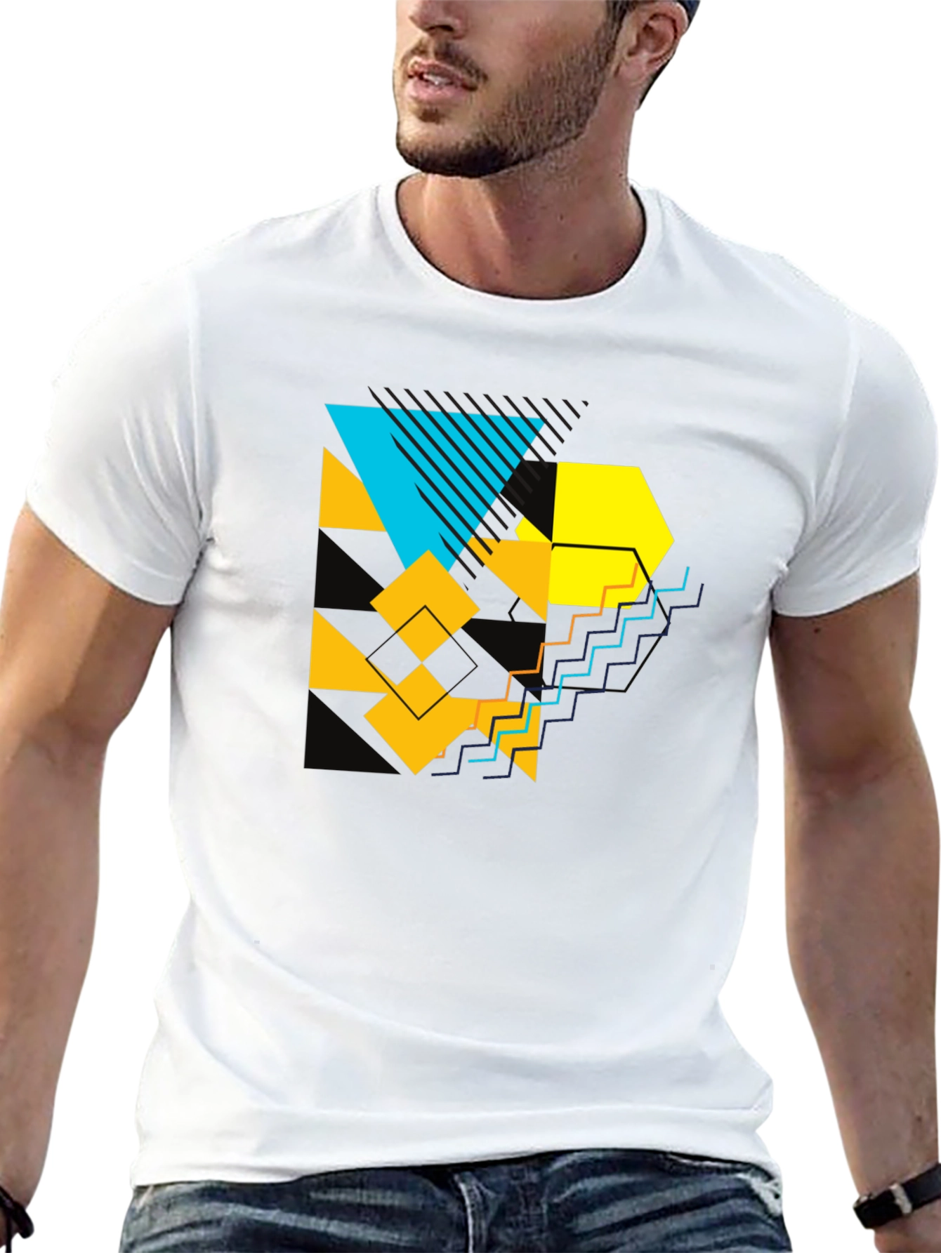 Camiseta Negra con Diseño Geométrico Abstracto