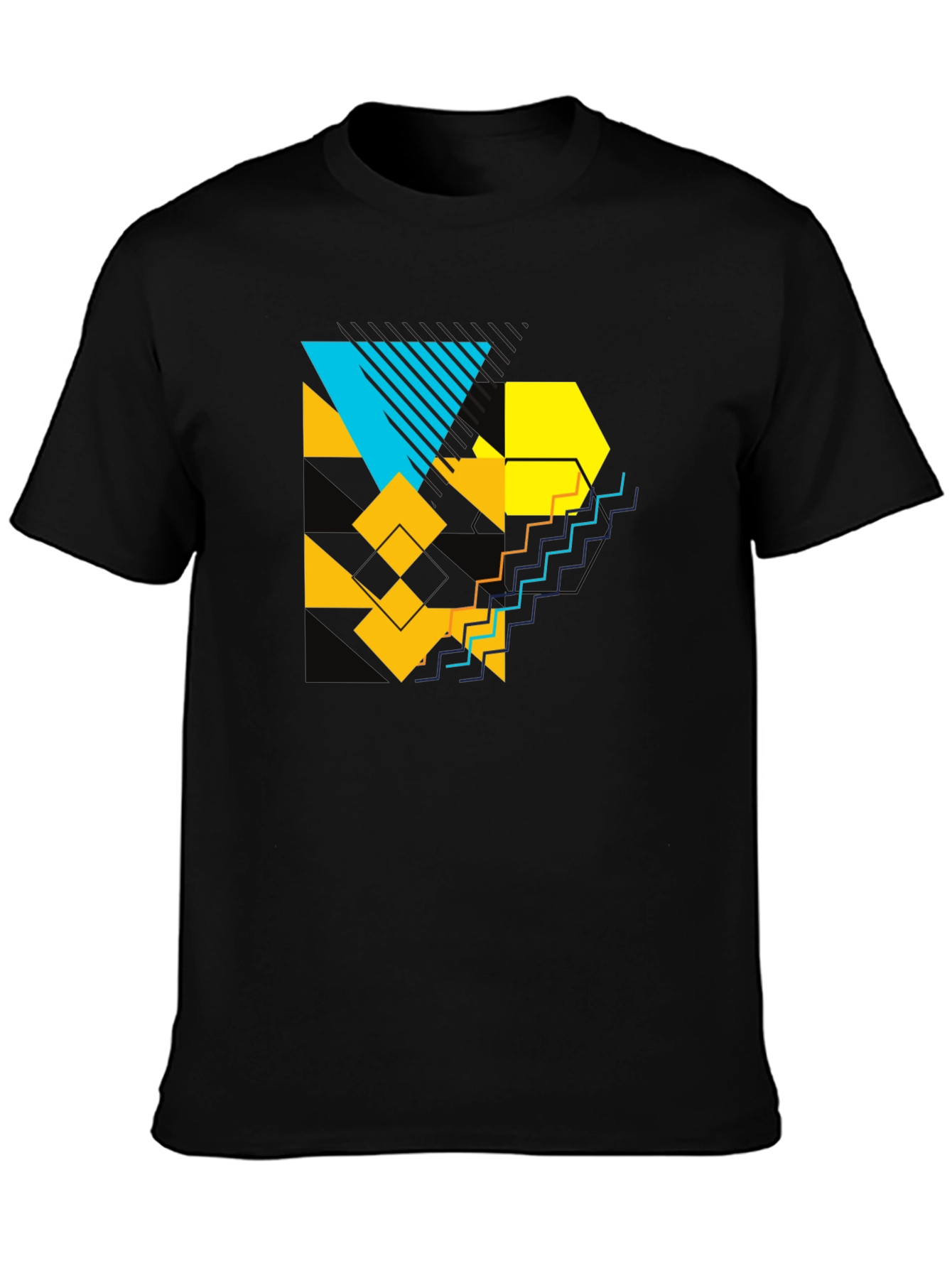 Camiseta Negra con Diseño Geométrico Abstracto