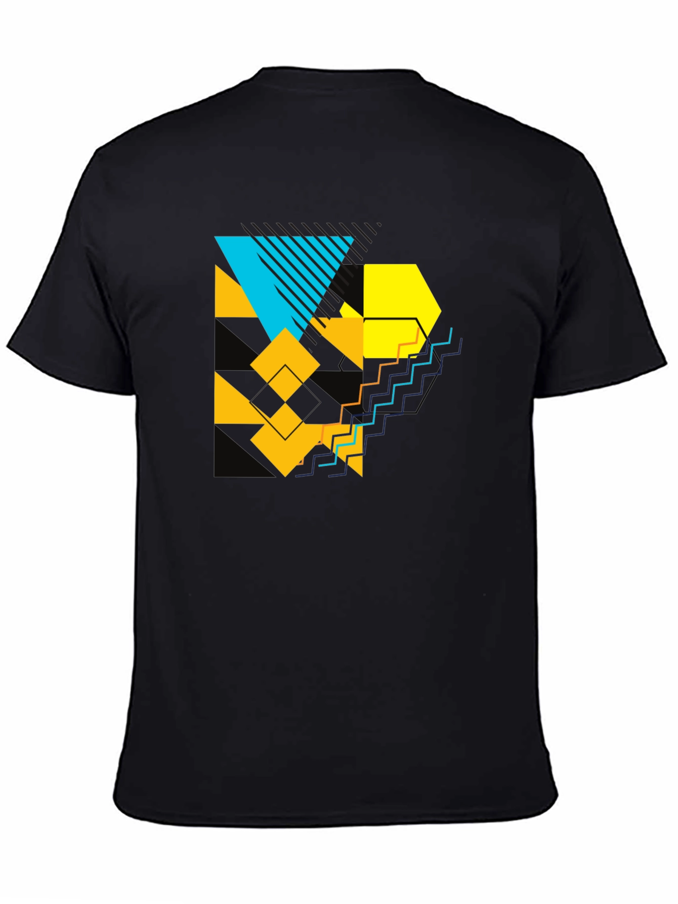 Camiseta Negra con Diseño Geométrico Abstracto
