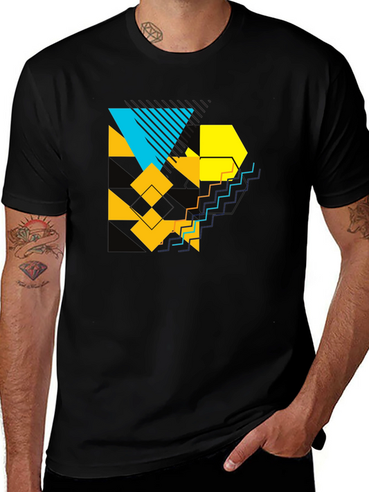 Camiseta Negra con Diseño Geométrico Abstracto