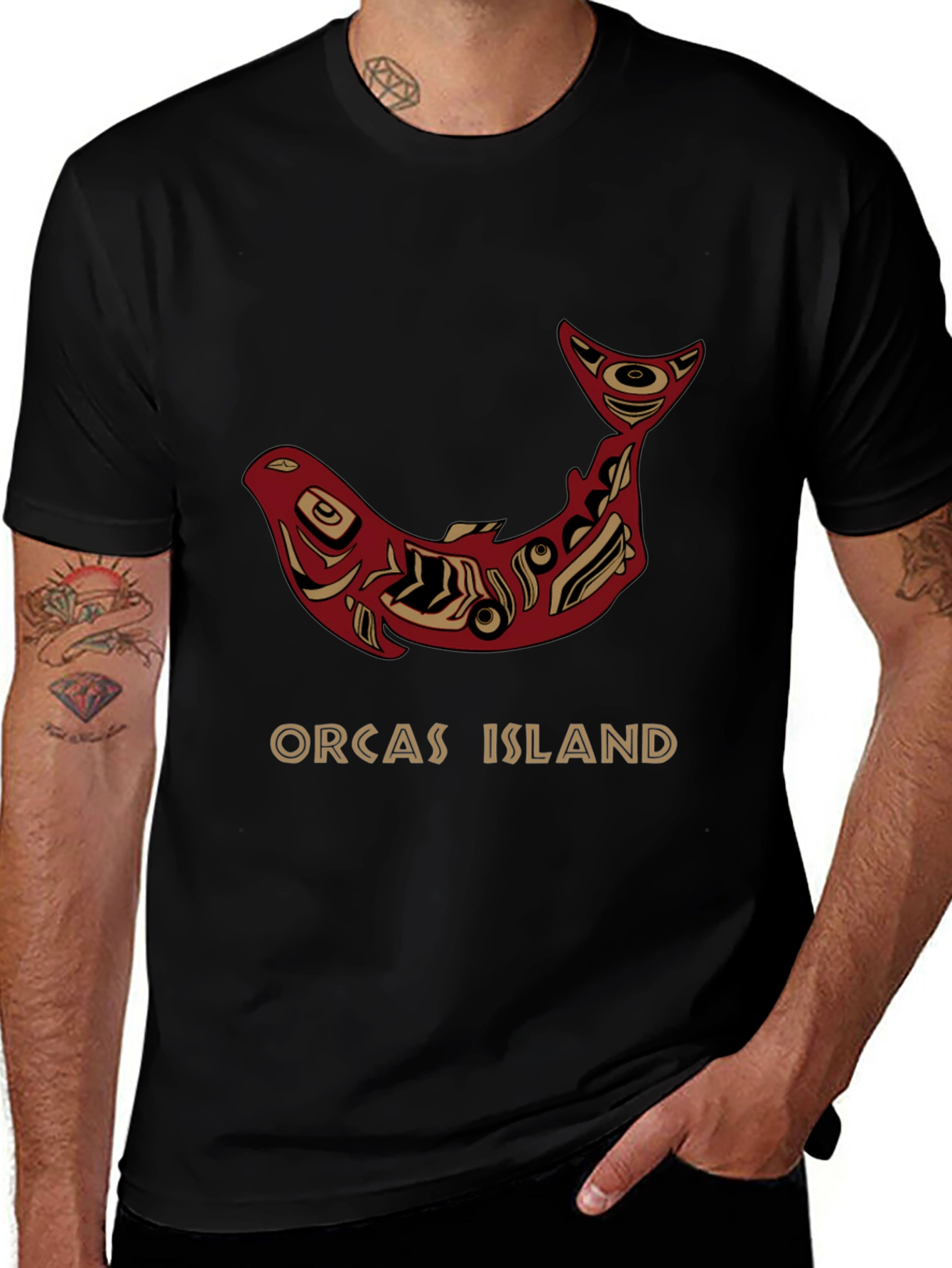 Camiseta Negra Orcas Island Diseño Artístico