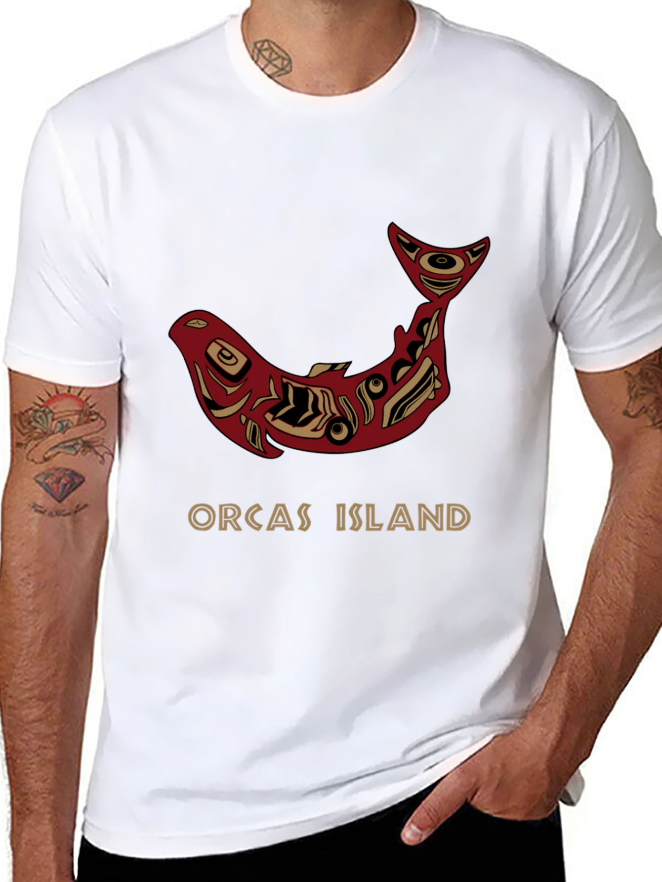 Camiseta Negra Orcas Island Diseño Artístico