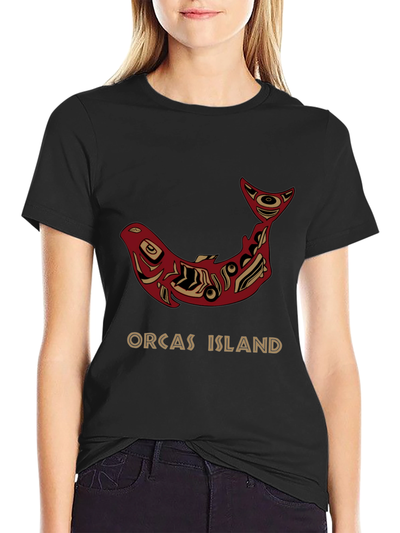 Camiseta Negra Orcas Island Diseño Artístico