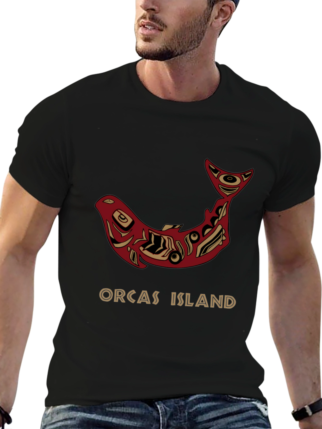 Camiseta Negra Orcas Island Diseño Artístico
