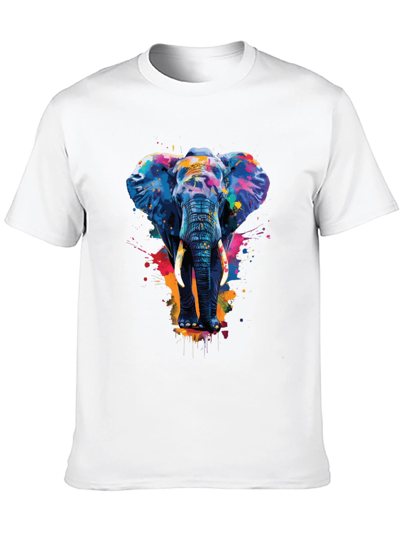 Camiseta Negra con Estampado de Elefante Artístico