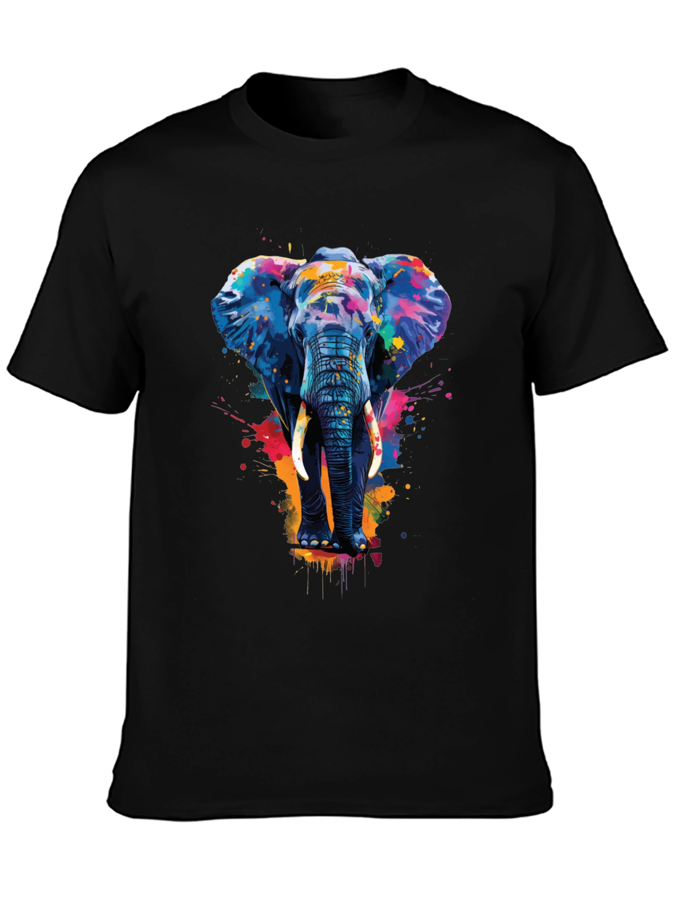Camiseta Negra con Estampado de Elefante Artístico