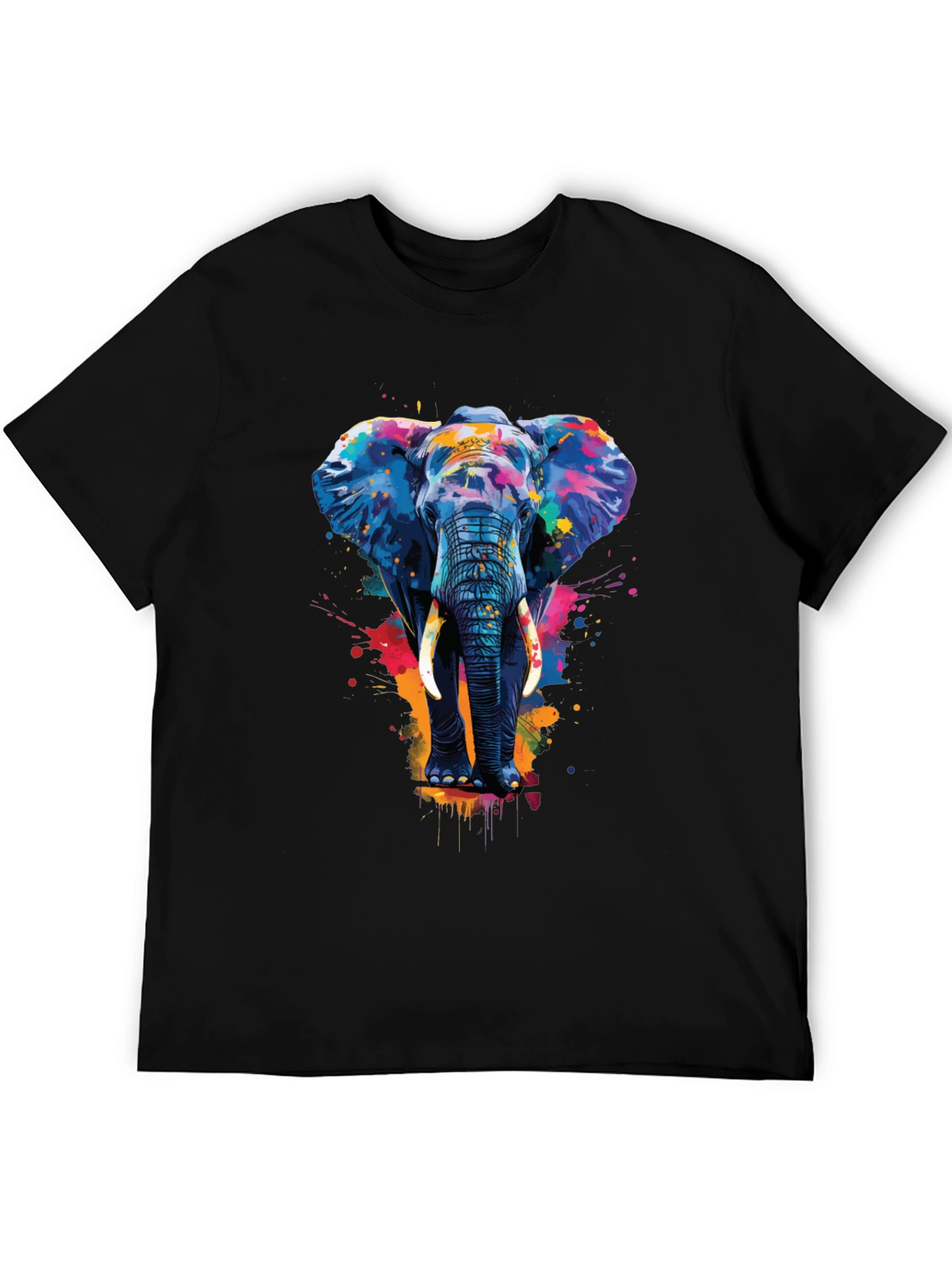 Camiseta Negra con Estampado de Elefante Artístico