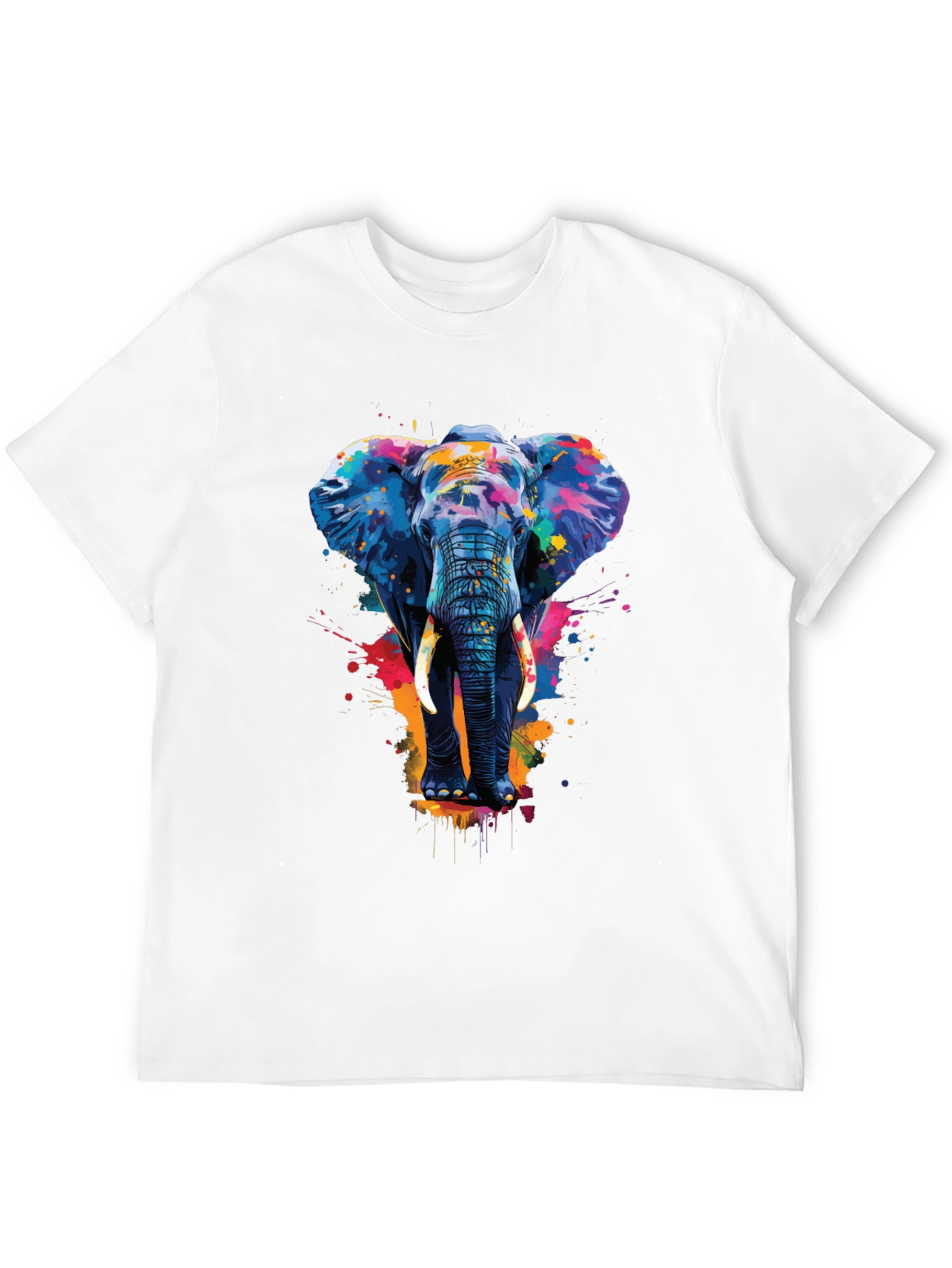 Camiseta Negra con Estampado de Elefante Artístico
