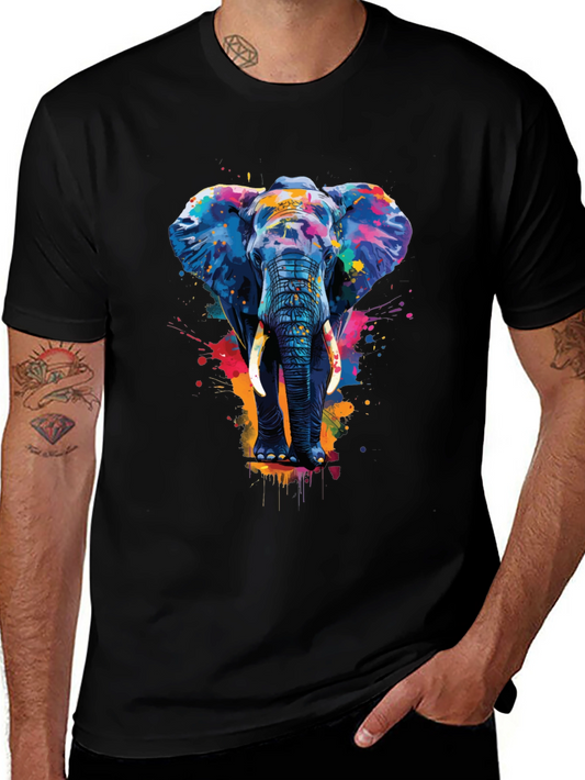 Camiseta Negra con Estampado de Elefante Artístico