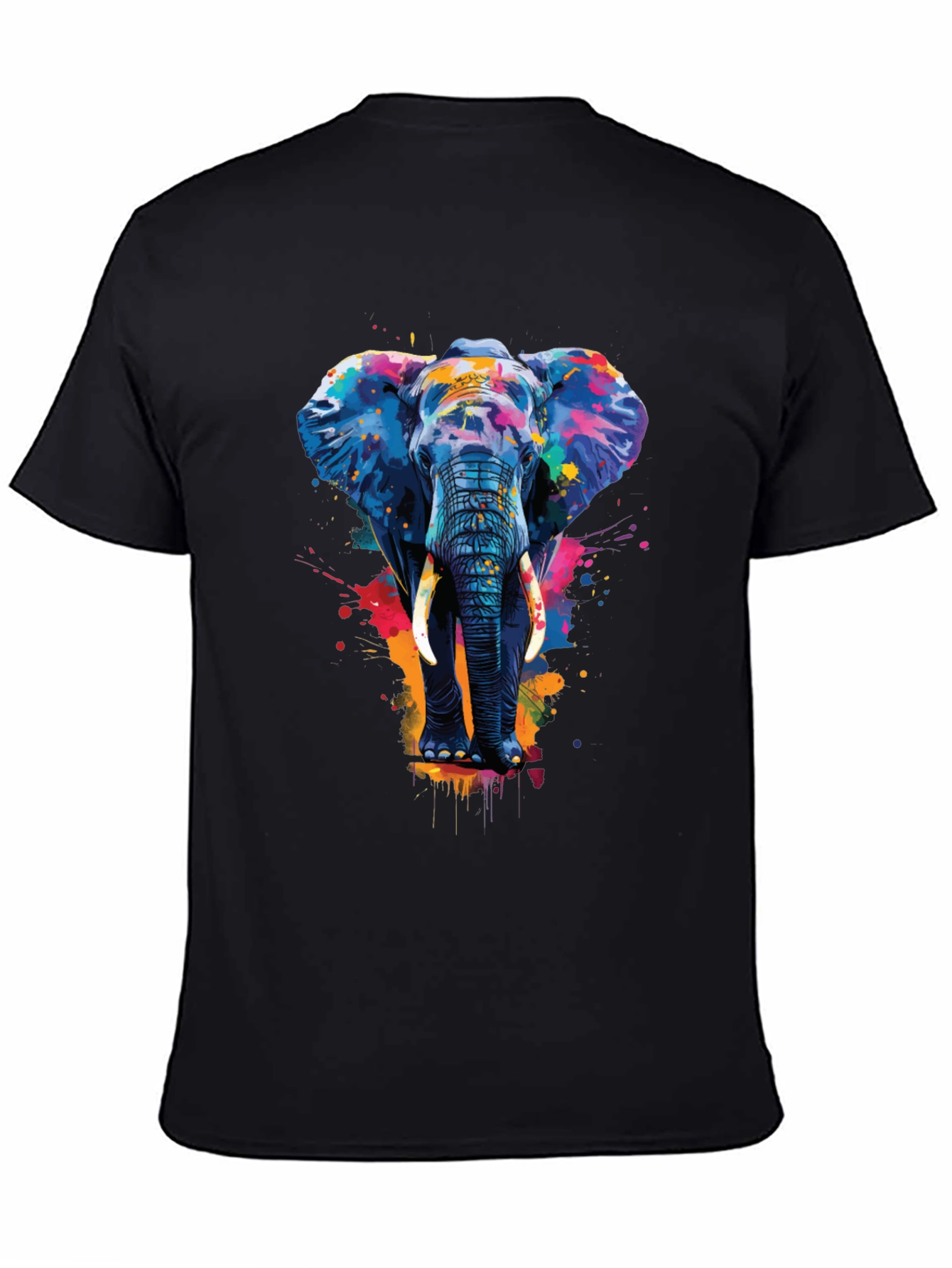 Camiseta Negra con Estampado de Elefante Artístico