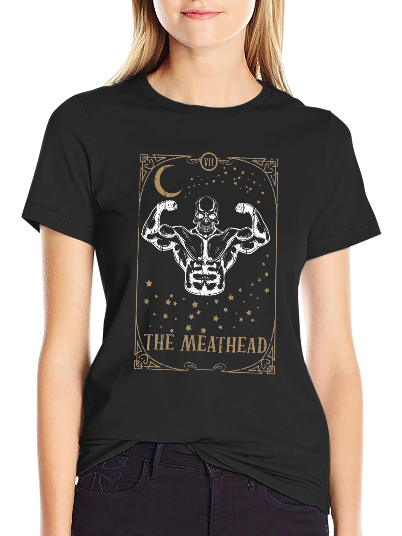 Camiseta Negra The Meathead Diseño Tarota Musculoso