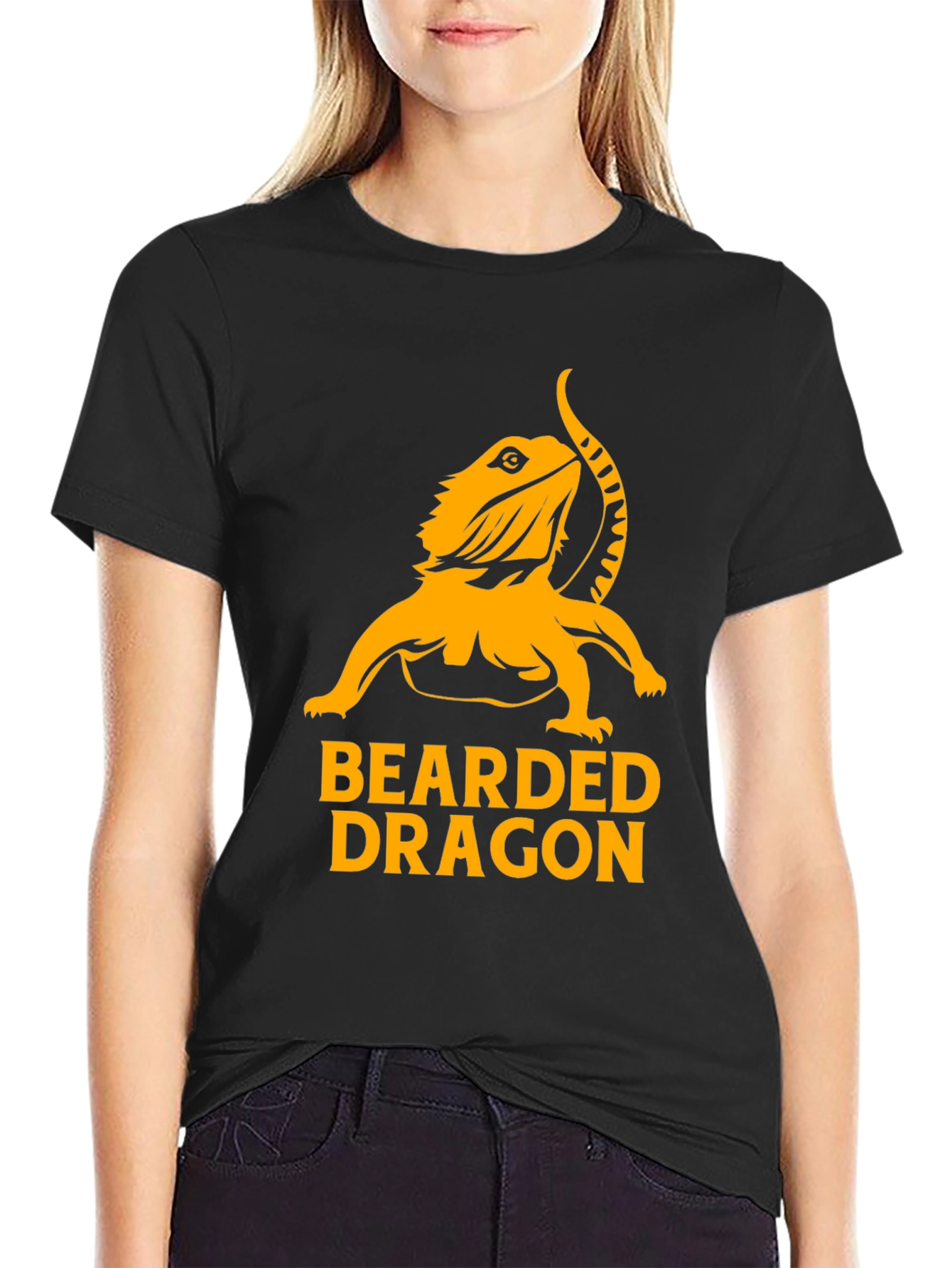 Camiseta Negra con Diseño de Dragón Barbudo