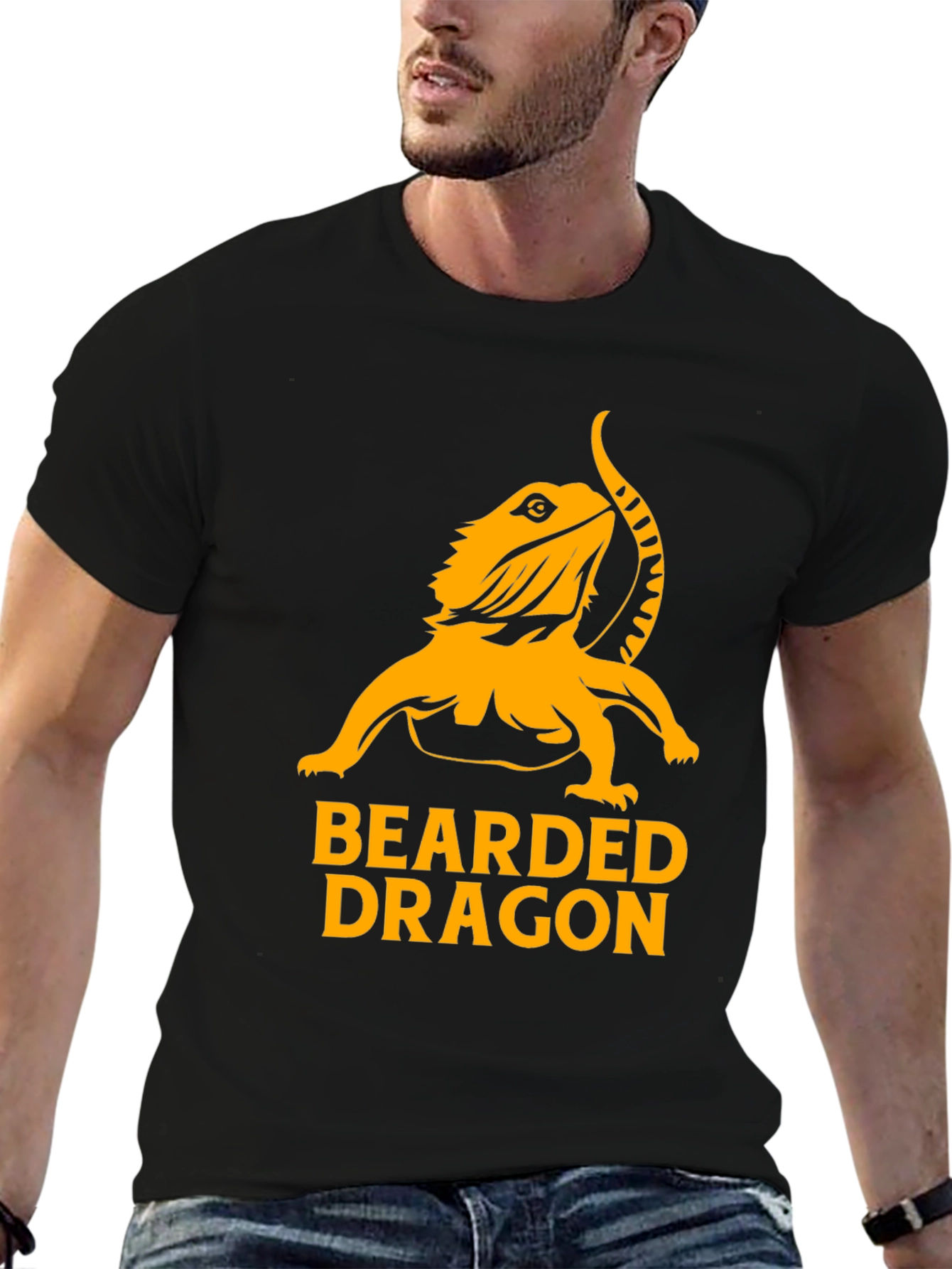 Camiseta Negra con Diseño de Dragón Barbudo