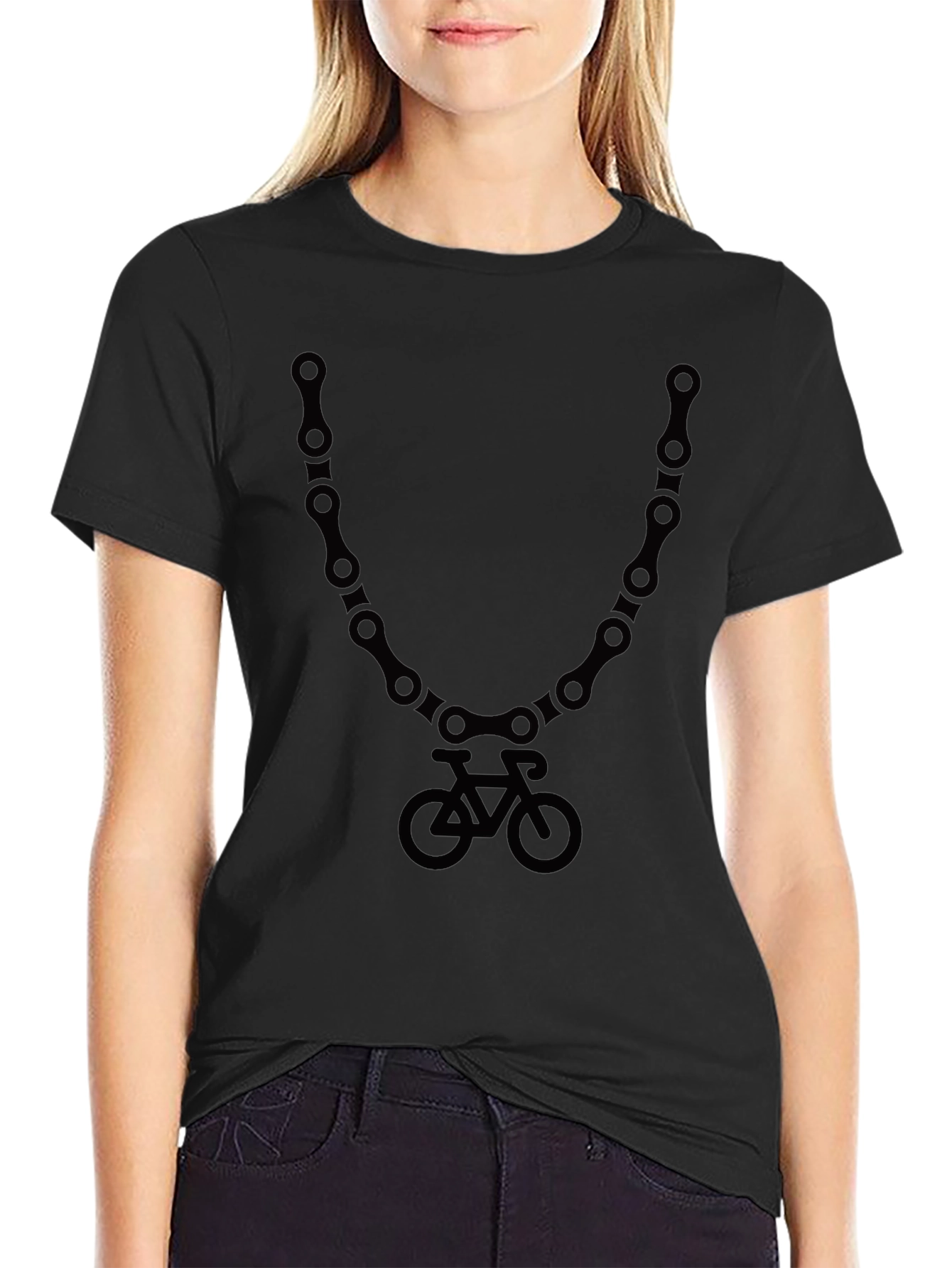 Camiseta Negra con Diseño de Cadena y Bicicleta