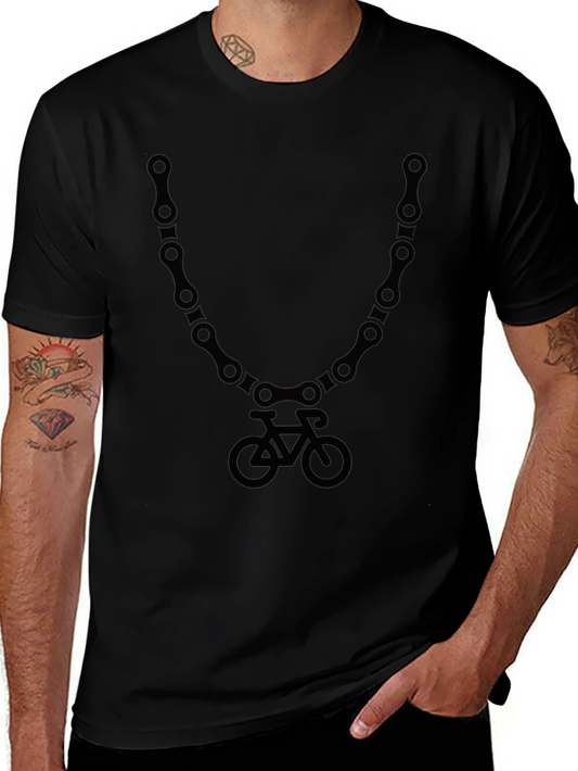 Camiseta Negra con Diseño de Cadena y Bicicleta