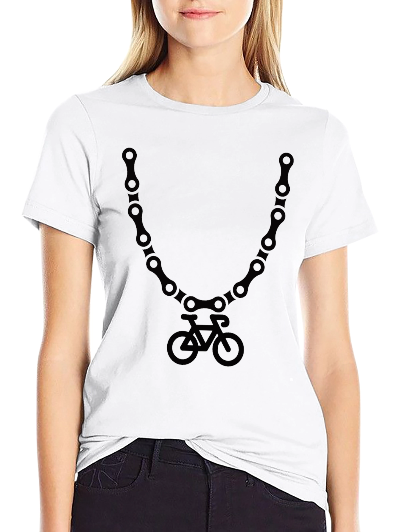 Camiseta Negra con Diseño de Cadena y Bicicleta