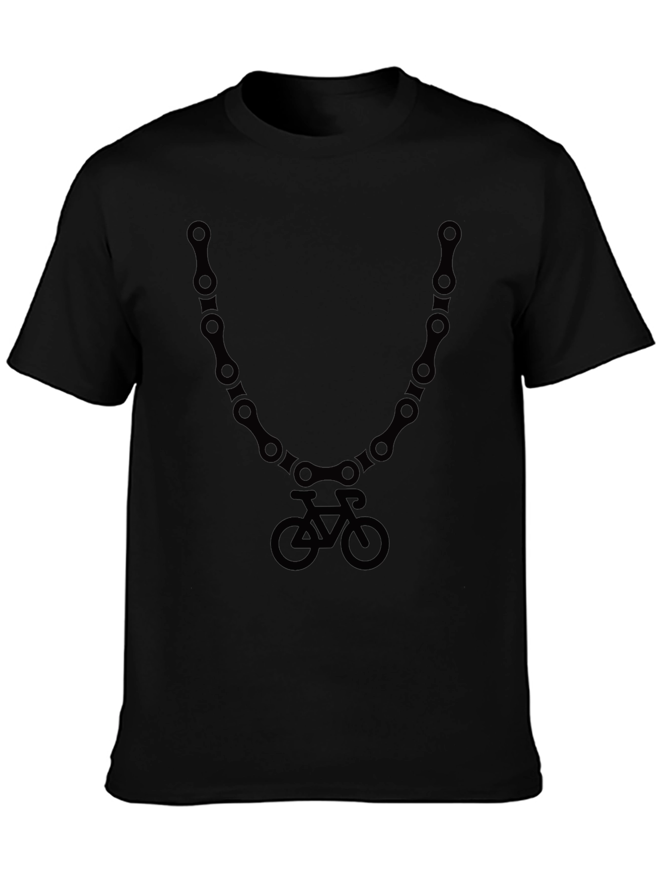 Camiseta Negra con Diseño de Cadena y Bicicleta