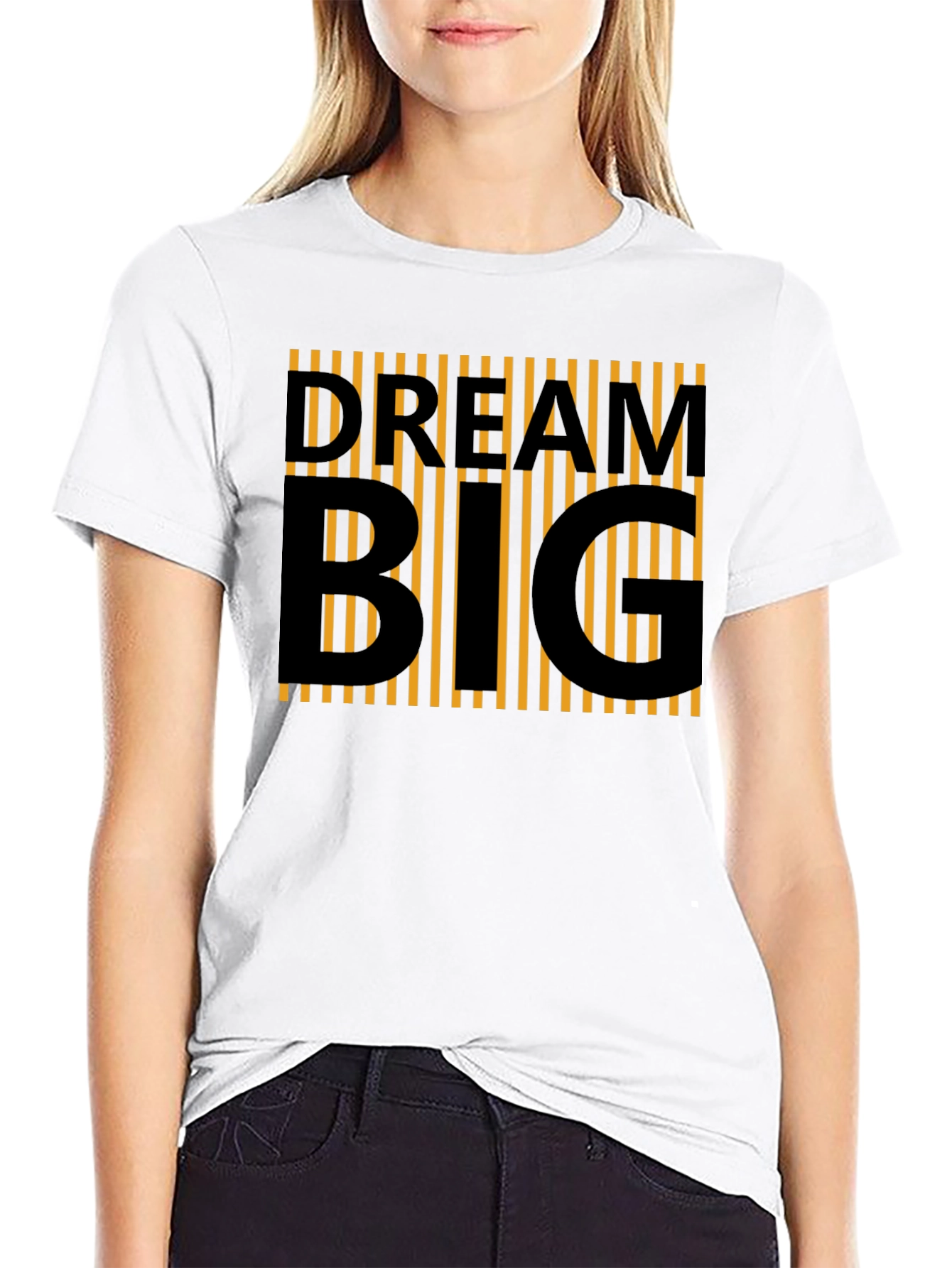 Camiseta Negra Dream Big Rayas Naranja