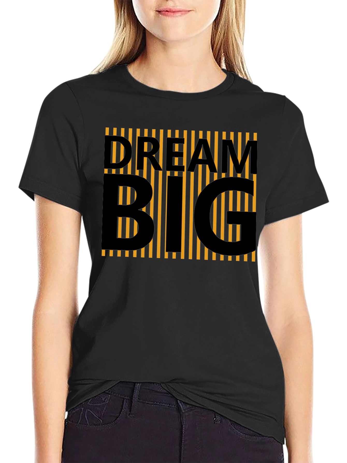 Camiseta Negra Dream Big Rayas Naranja
