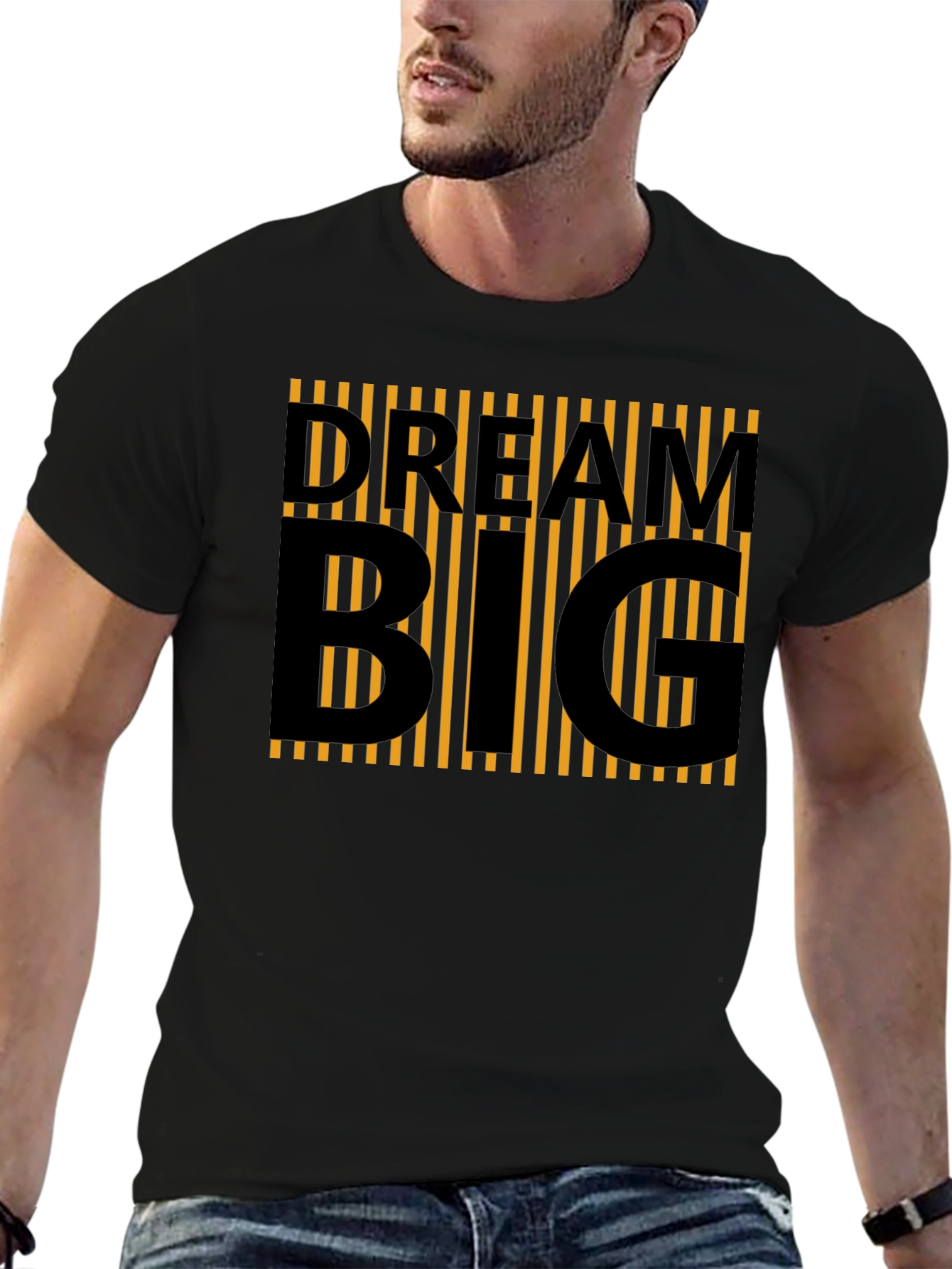 Camiseta Negra Dream Big Rayas Naranja