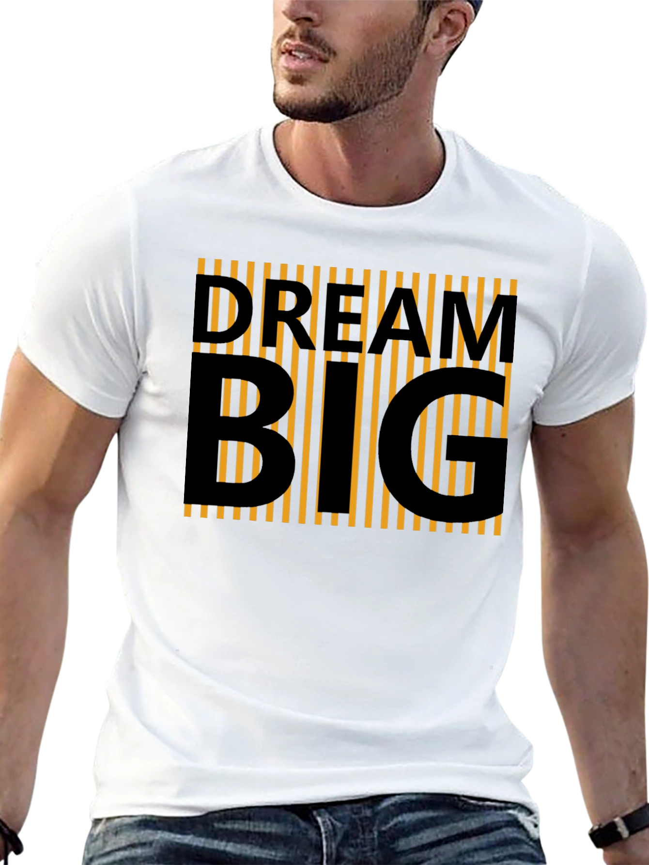Camiseta Negra Dream Big Rayas Naranja