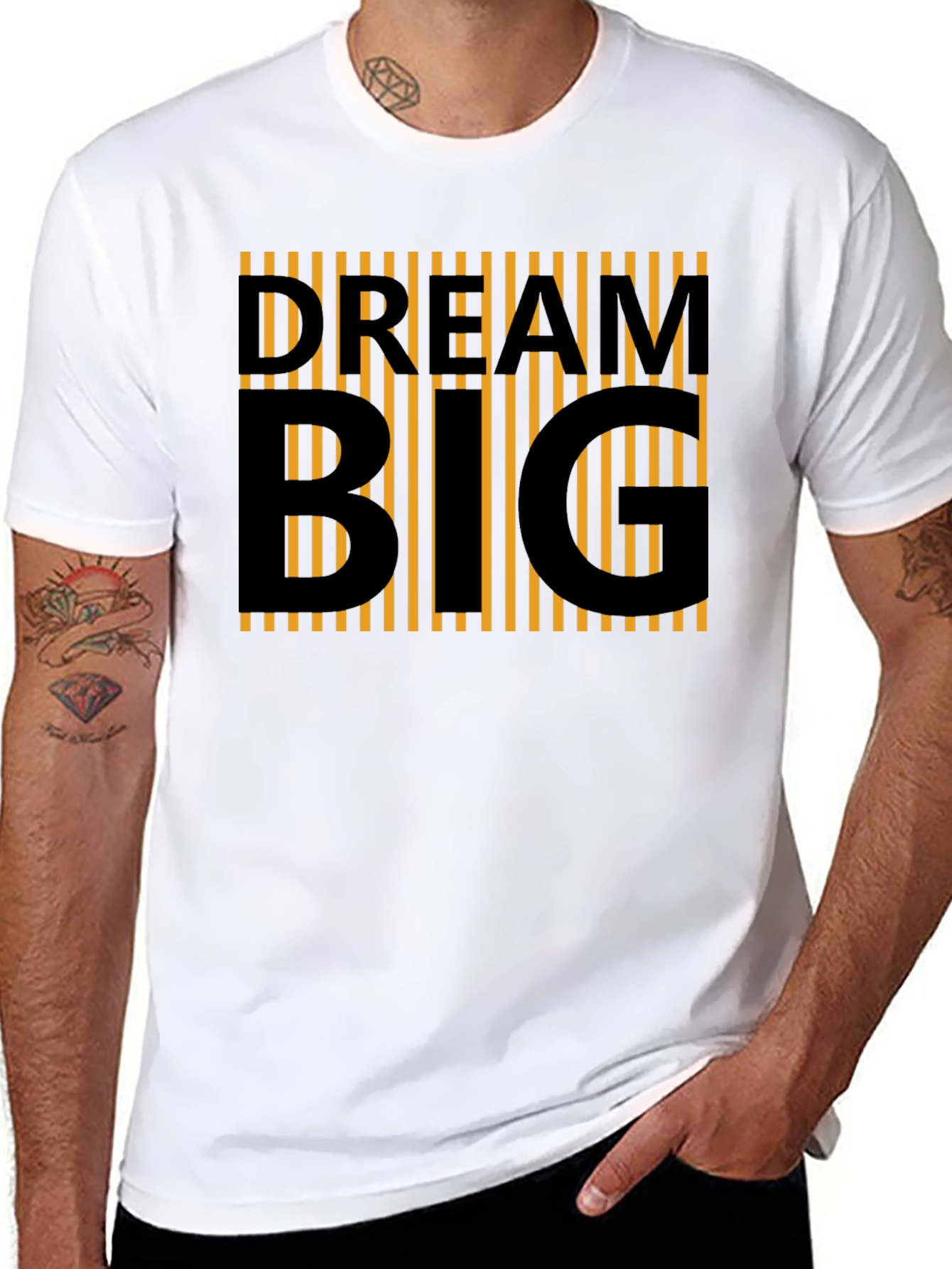 Camiseta Negra Dream Big Rayas Naranja