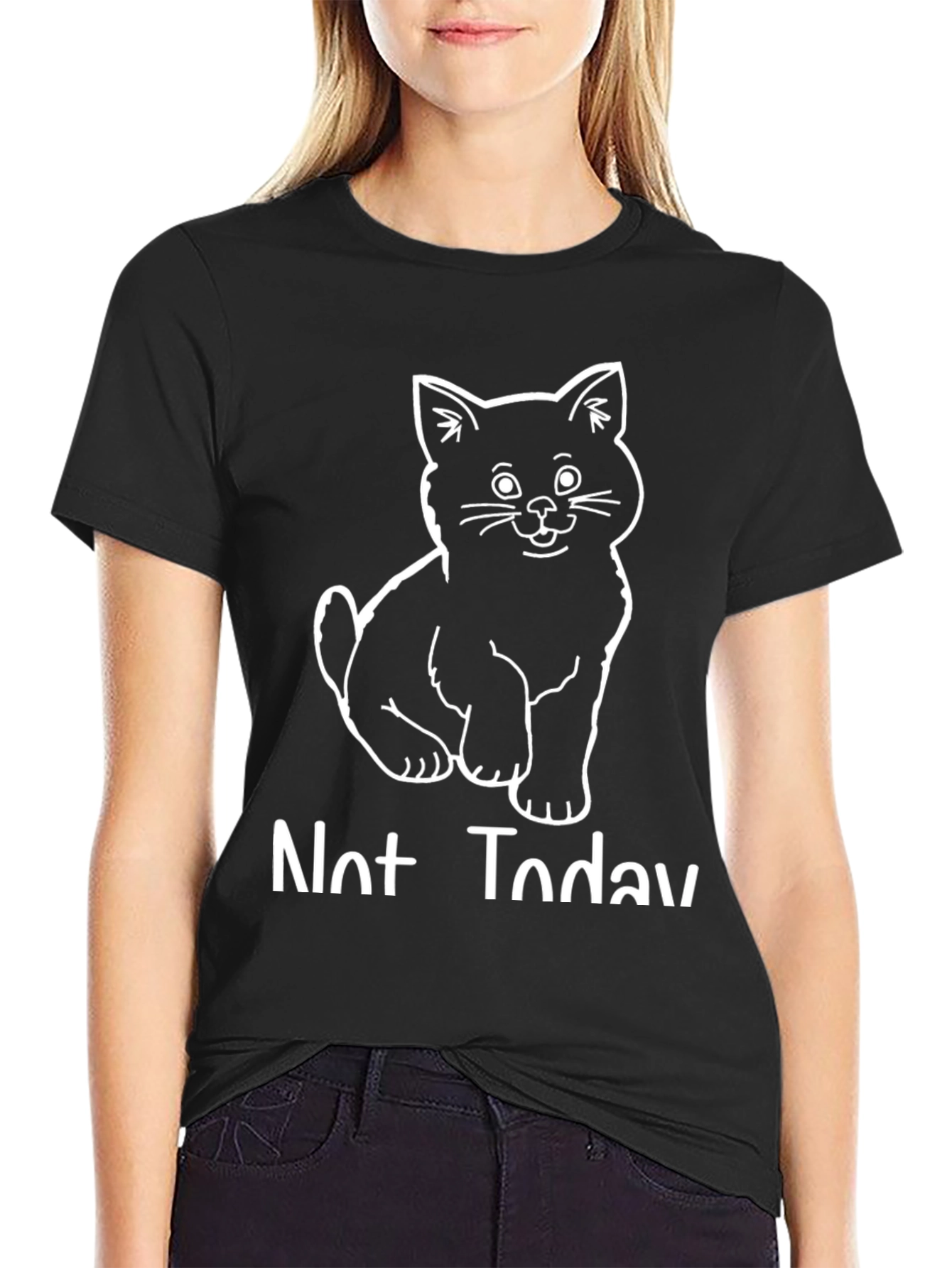 Camiseta Negra con Diseño de Gato Not Today